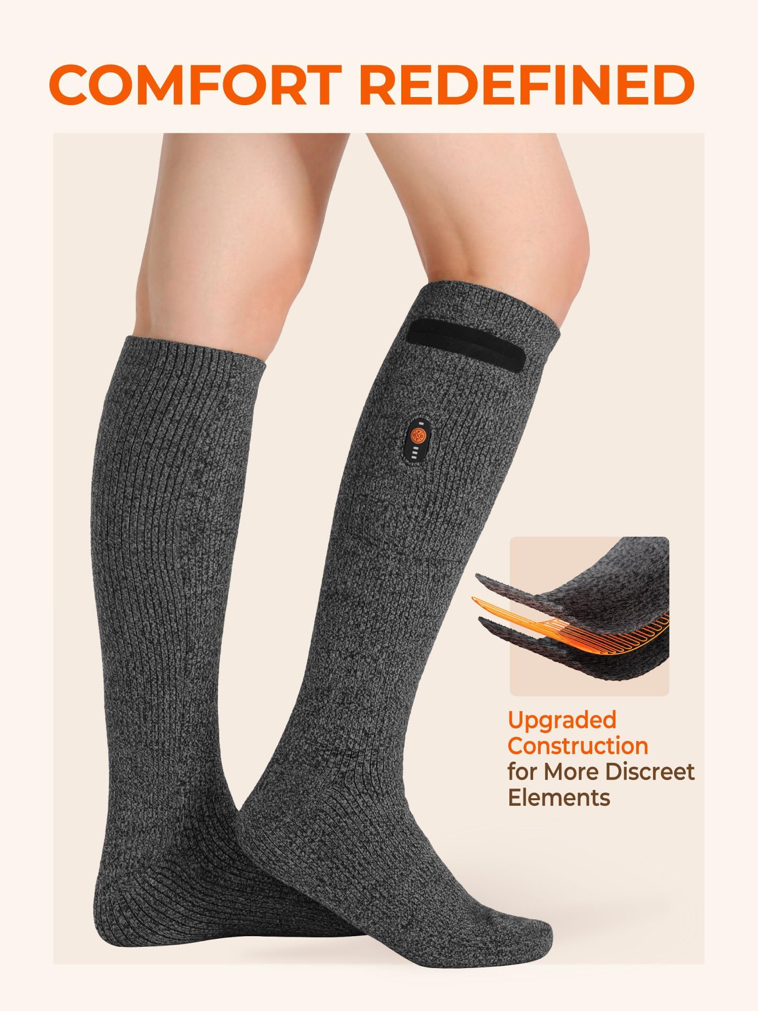 ORORO Upgraded Rechargeable Heated Socks for Men & Women - Electric Warming Socks for Cold Weather, Winter Sports & Outdoor Activities (Charger Not Included)