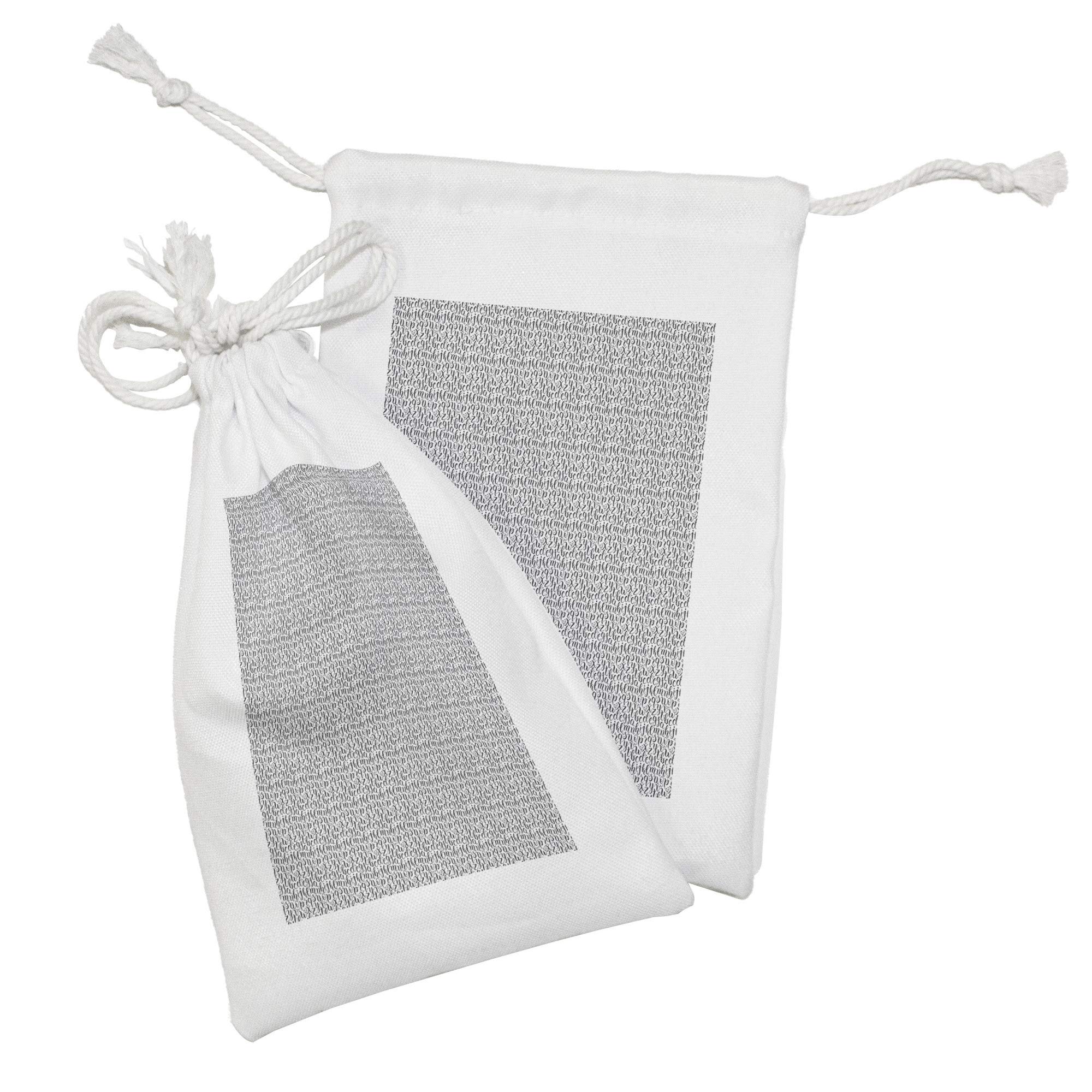 Ambesonne 2-Pack Alphabet Fabric Pouch Set - Handwritten Cursive ABC Design on Plain Background, Small Drawstring Bags (9