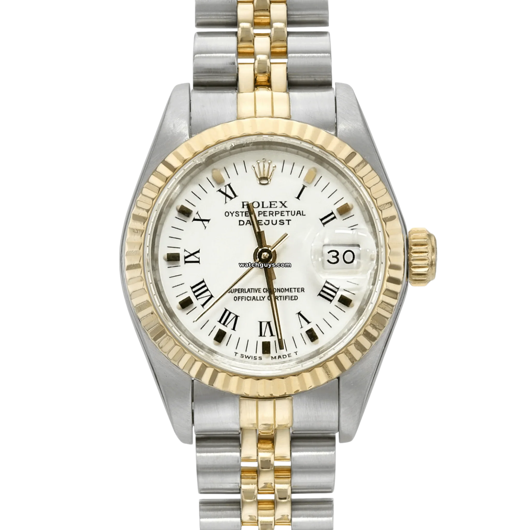 Authentic Rolex Datejust 69173 Two-Tone Watch - 18K Gold & Stainless Steel, White Roman Dial - Luxury Dress Watch for Business & Formal Occasions