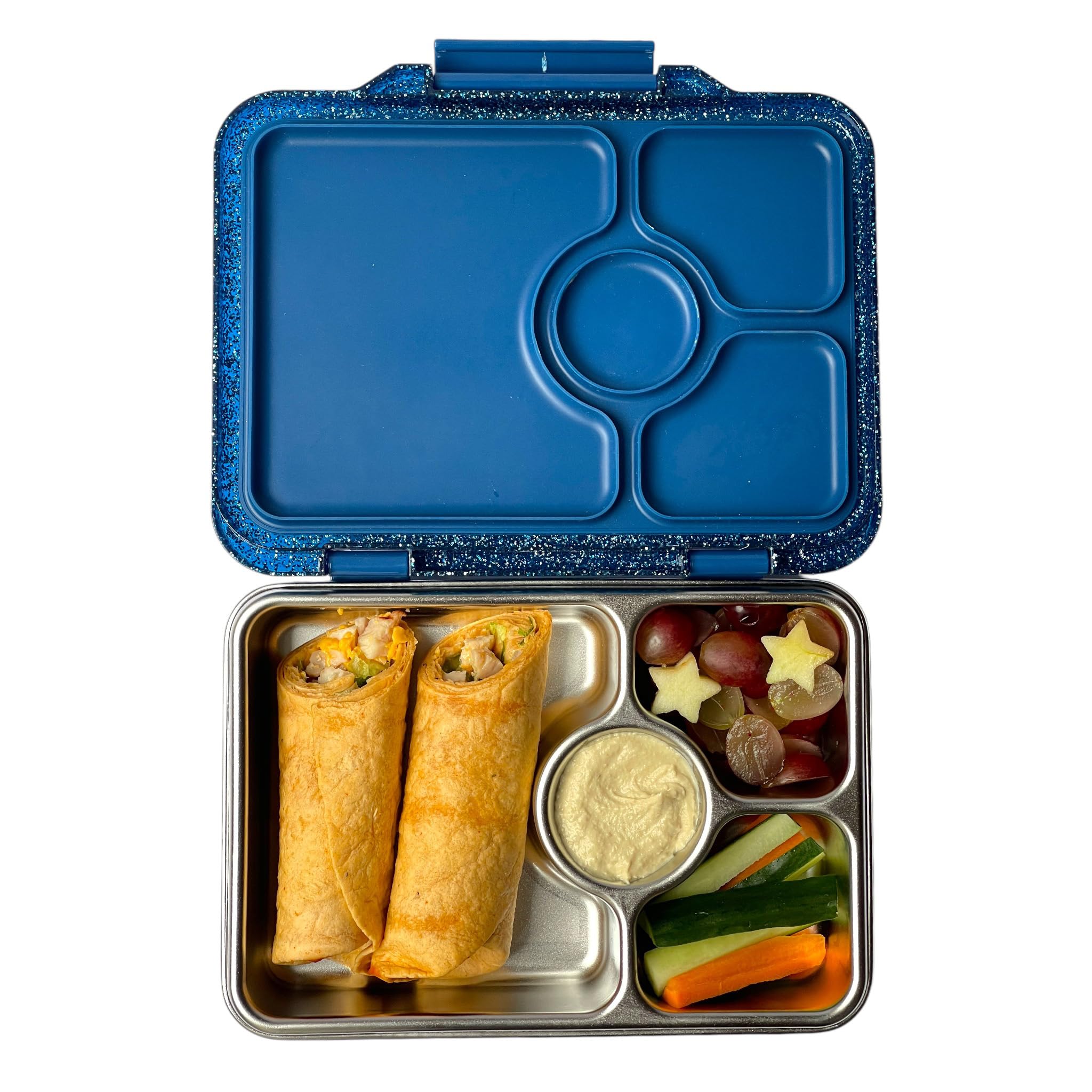 Yumbox Prêt Stainless Steel Bento Box - Leakproof Lunch Container with Sandwich Tray, Eco-Friendly & Durable (Glitter Blue) | Perfect for School, Office, Picnics & Travel