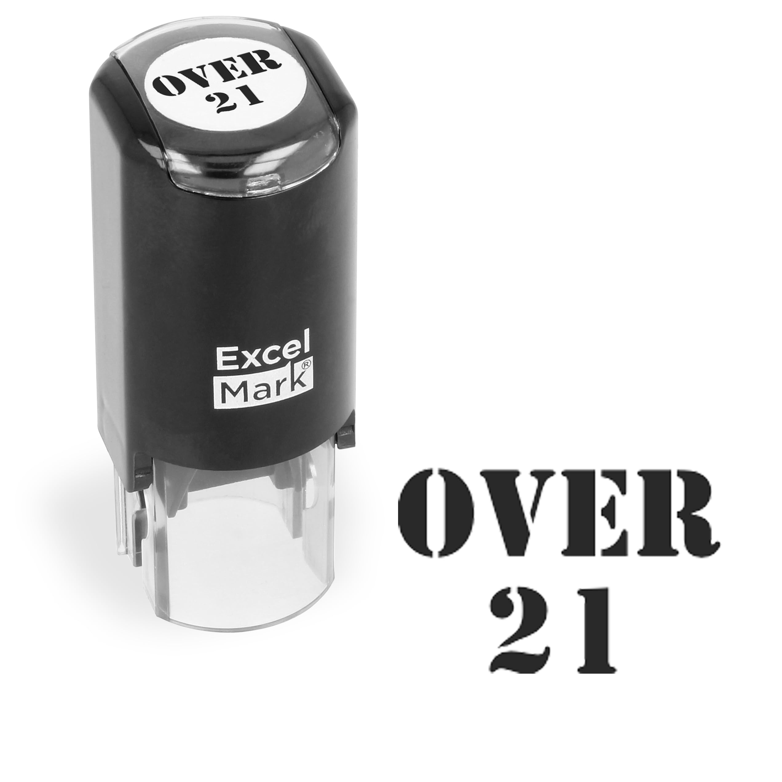 ExcelMark Over 21 Hand Stamp with Black Ink - ID Verification Tool for Age-Restricted Purchases, Bars, and Clubs
