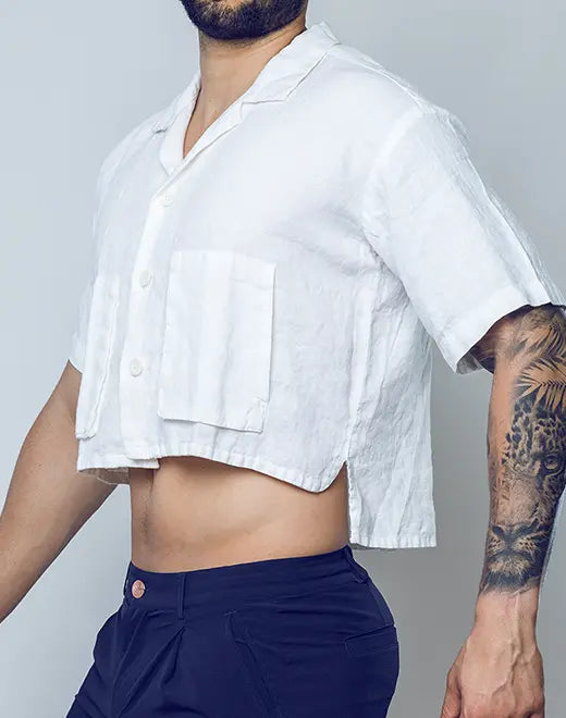 2Eros Women's Cropped Linen Shirt - Breathable Summer Top for Casual Outings & Beach Wear