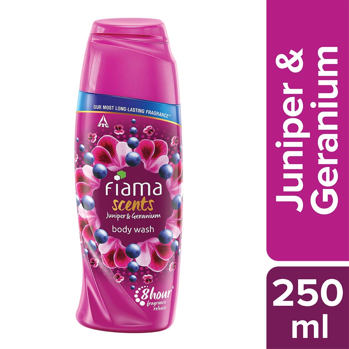 Fiama Scents Juniper & Geranium Body Wash 250ml with Exfoliating Loofah - Moisturizing Shower Gel for Men & Women - Spa & Relaxation Bath Essentials Gift Set for Home & Travel