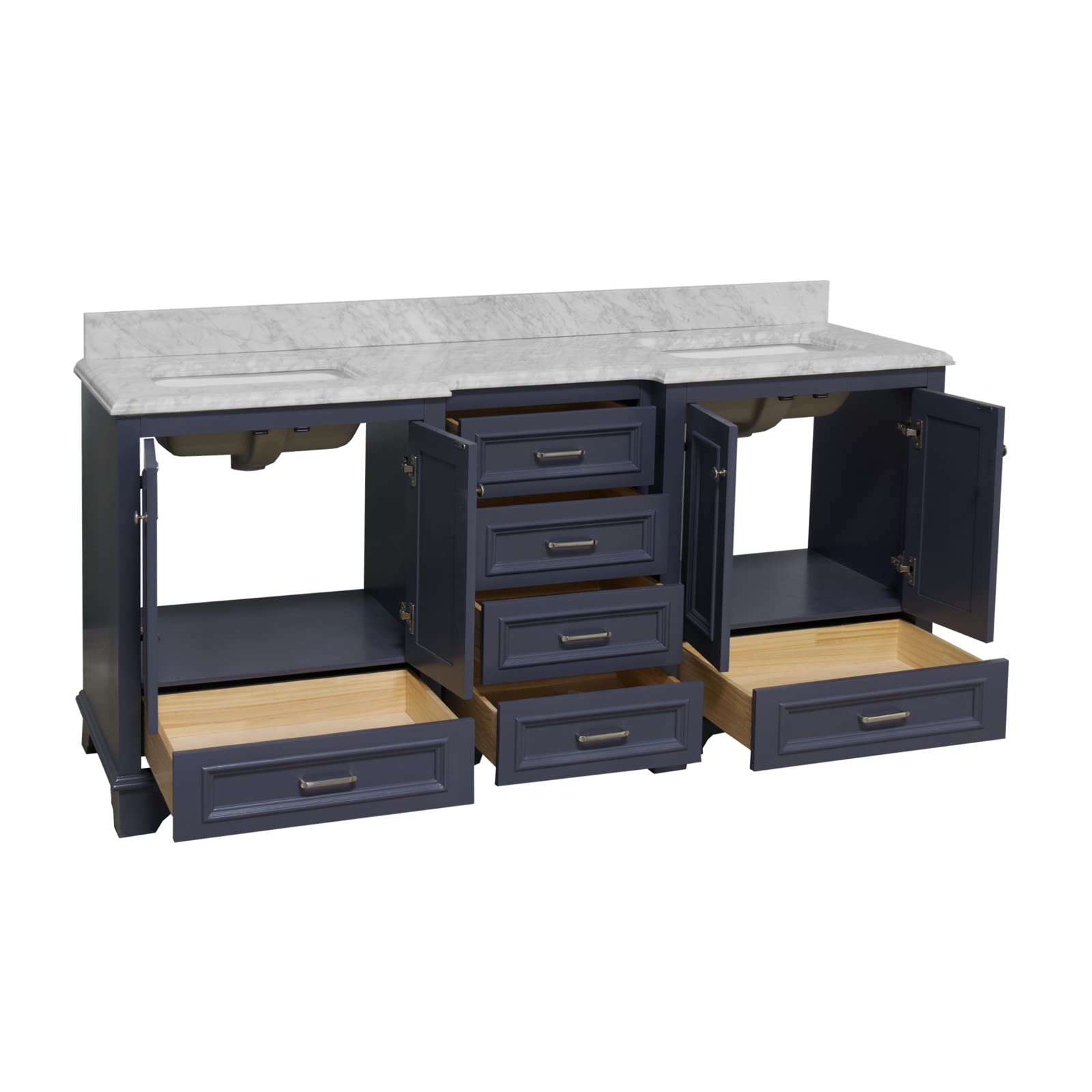 Nantucket 72-inch Double Bathroom Vanity in Marine Gray with Carrara Marble Top – Includes White Ceramic Sinks for Modern Bathroom | Perfect for Master Bath, Guest Bath & Home Renovation