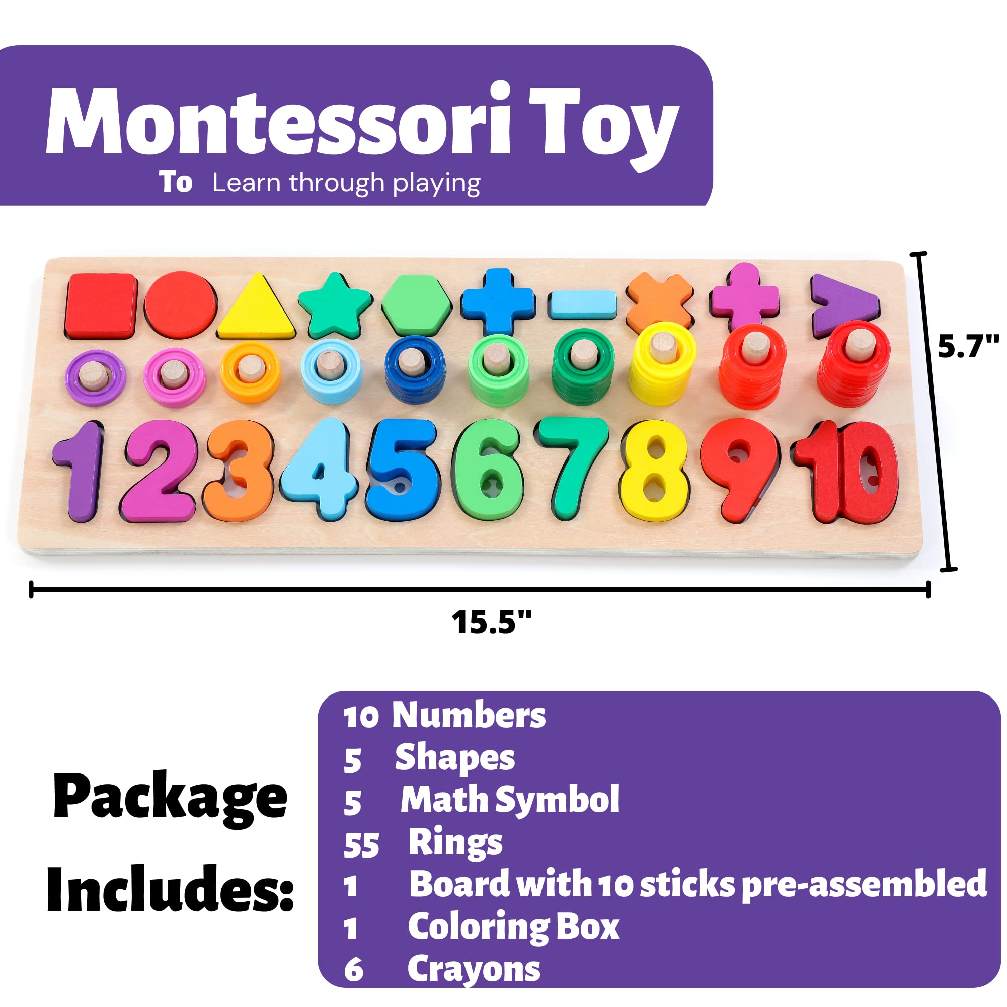 BEKILOLE Montessori Wooden Toys for Toddlers 1-3 Years - Number Puzzles, Shape Sorter & Counting Stacking Game - Preschool Learning Math Blocks for Boys & Girls - Ideal Gift for 1 Year Old - Perfect for Homeschooling, Daycare & Early Childhood Education