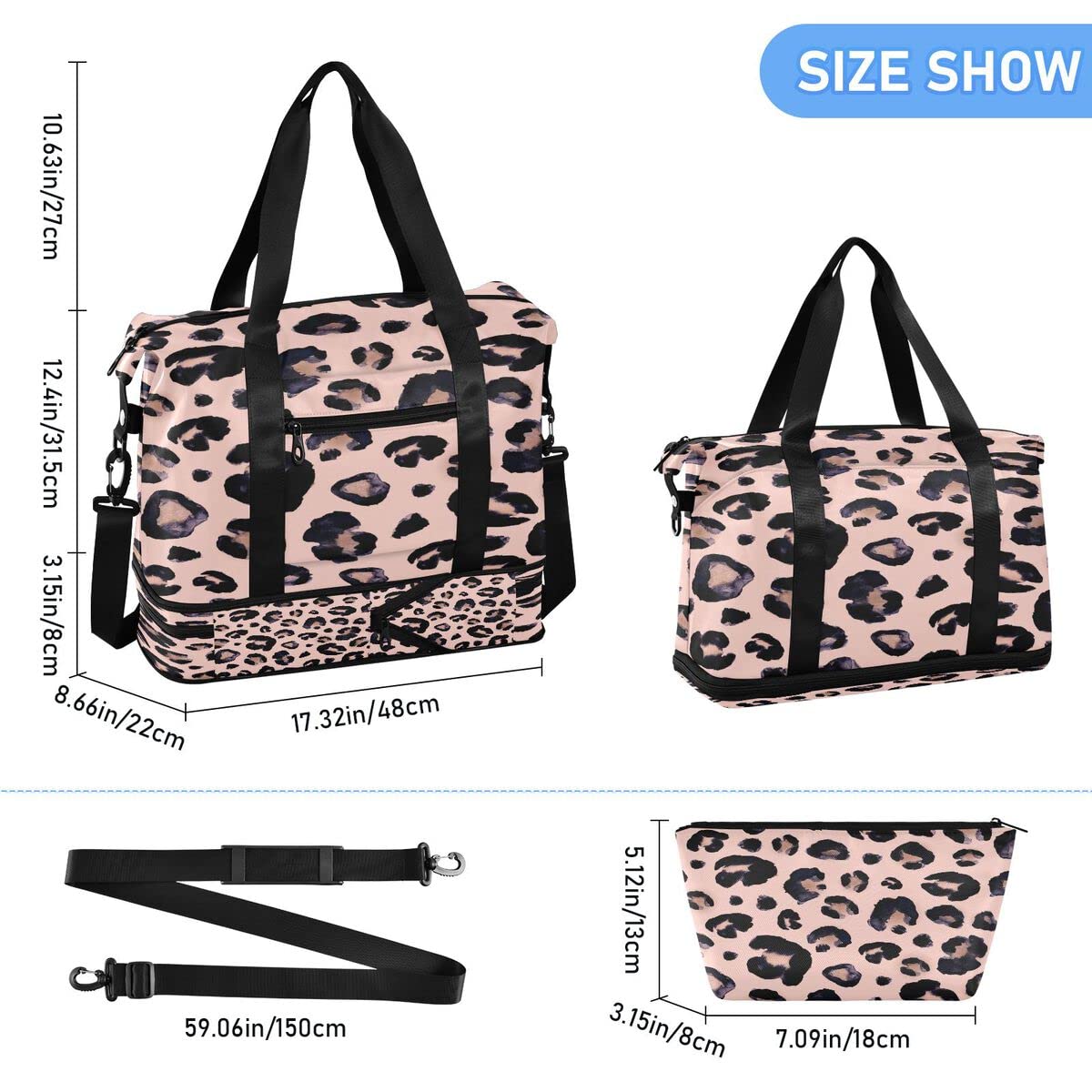 **Premium Gym & Travel Duffel Bag with Wet Pocket, Shoe Compartment & Toiletry Bag - Leopard Print Cheetah Pink - Ideal for Gym, Yoga, Business Trips & Weekend Getaways**    *(Use Cases: Perfect for workouts, overnight stays, business travel, yoga sessions, and weekend adventures.)*