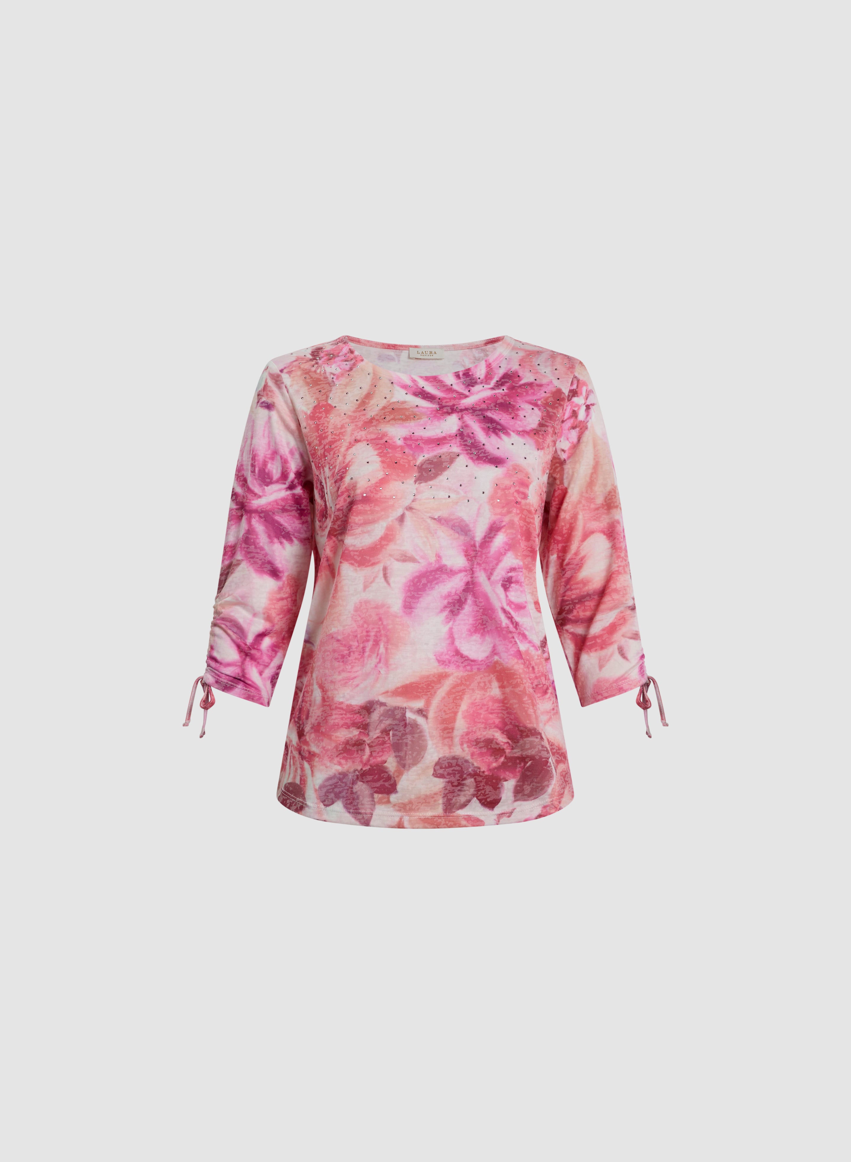 Floral Print T-Shirt with Tie Sleeves - Women's Fashion Blouse for Casual Wear, Summer Outfits & Boho Style
