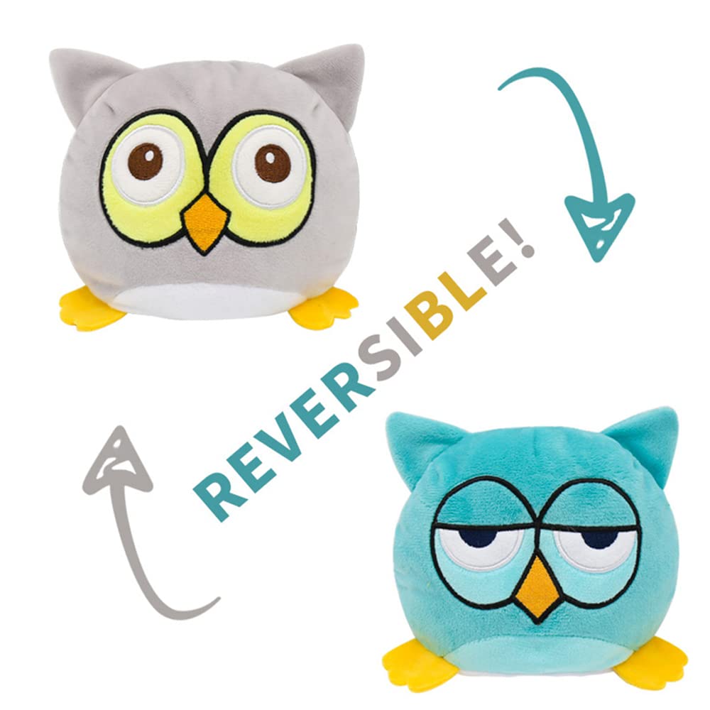YULINJING Reversible Plush Owl Toy - Double-Sided Flip Emotional Expression Cartoon Stuffed Animal for Kids, Perfect Birthday Gift & Comfort Companion for Bedtime, Playtime and Stress Relief