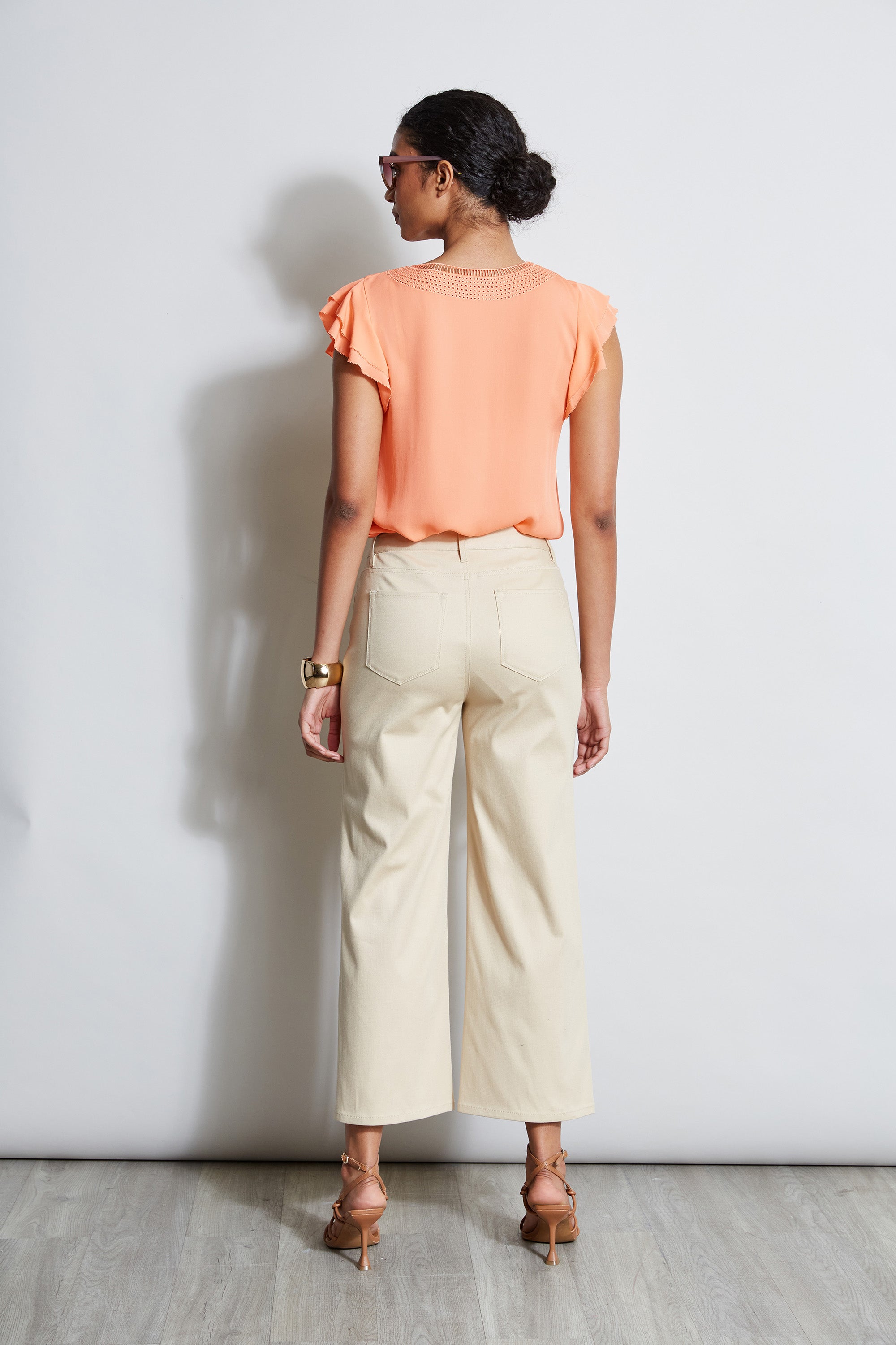 Elegant Silk Blouse with Flutter Sleeves & Embroidery - Women's Fashion Top for Office, Date Night & Special Occasions