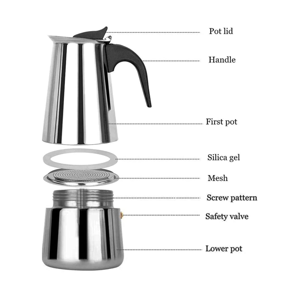 Premium Stainless Steel Stovetop Espresso Maker - 300ml/6 Cup Moka Pot for Rich Italian Coffee | Perfect for Home, Office & Camping Use