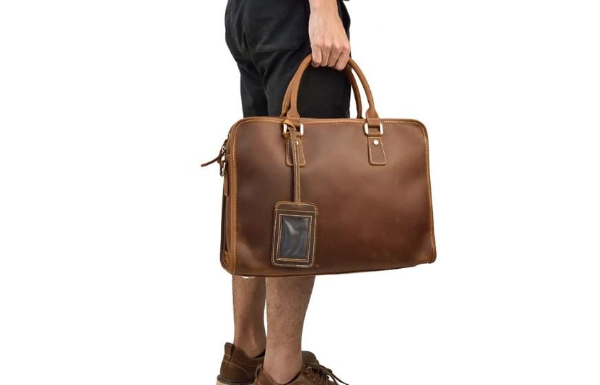 Stylish Brown Leather Laptop Bag for Men - Premium Business Briefcase & Work Commuter Bag for Office, Travel & Daily Use