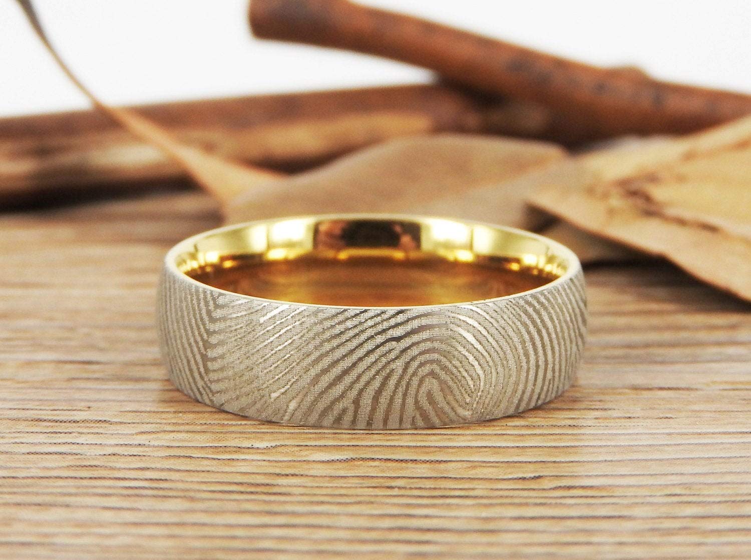 Custom Fingerprint Rings for Men & Women - Personalized Family & Friendship Rings - Two Tone Titanium Wedding Band (7mm) - Perfect for Engagements, Anniversaries & Gifts