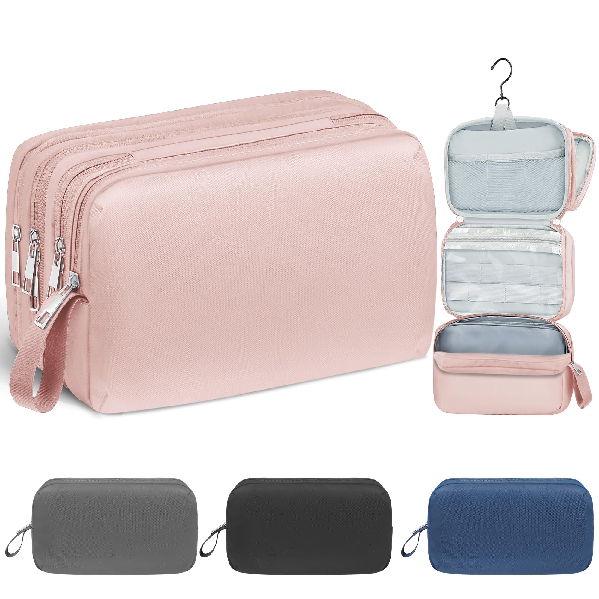 TOPEAST Hanging Travel Toiletry Bag for Women - Waterproof Cosmetic Organizer with Multiple Pockets for Makeup, Shampoo, Skincare | Perfect for Bathroom Door, Hotel Room Essentials & Weekend Getaways (Pink)