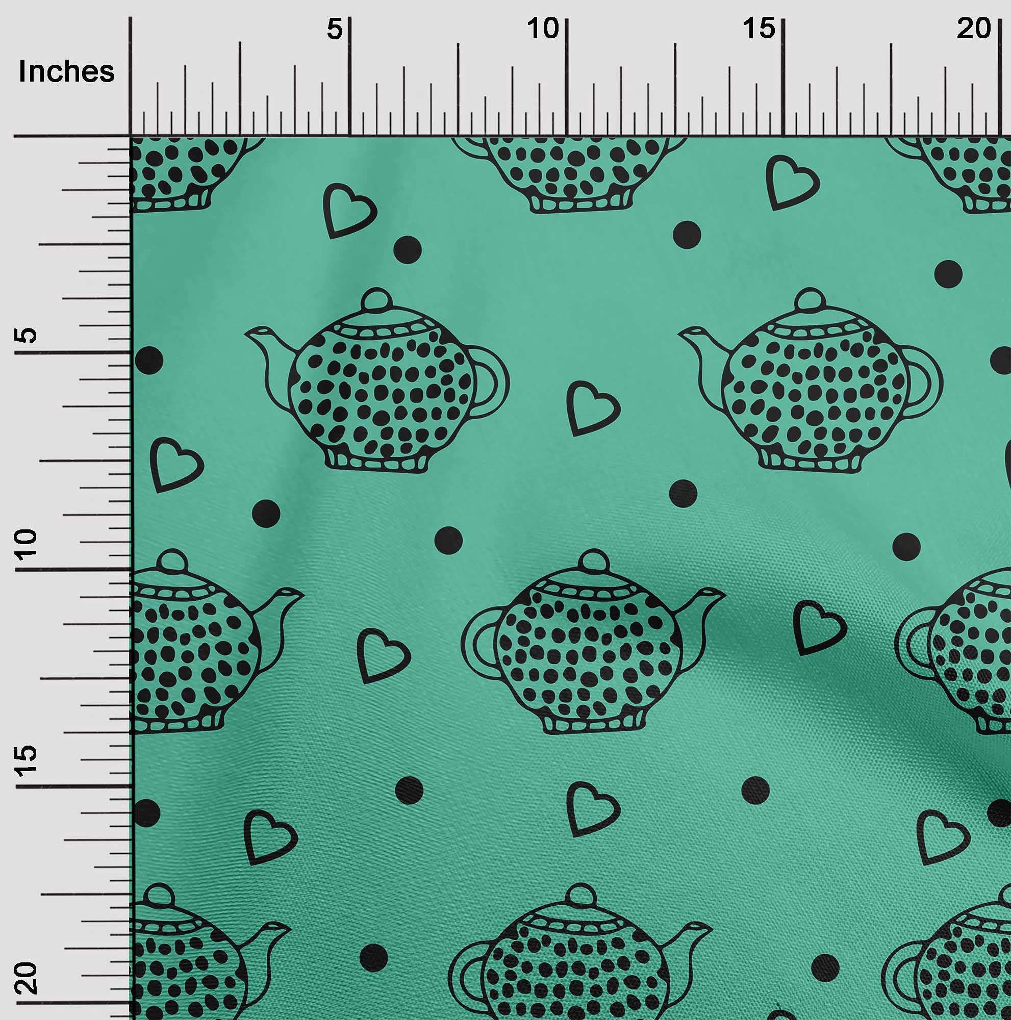 Premium 100% Cotton Poplin Fabric - Sea Green Tea Kettle Print - 56 Inch Wide by The Yard | Perfect for Dresses, Skirts & DIY Fashion Projects