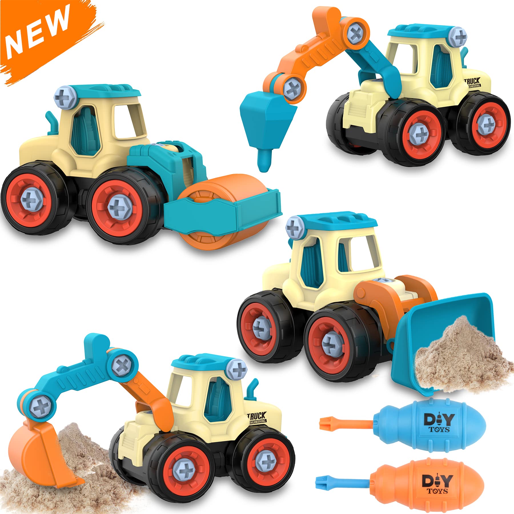 ZZLWAN Beach Sand Toys for Toddlers 1-5 Years Old - Outdoor Sandbox Toys with Take Apart Construction Truck - STEM Learning Toys for Boys & Girls - Perfect Birthday & Easter Gifts for Kids - Fun at Beach, Park, Backyard & Playdates