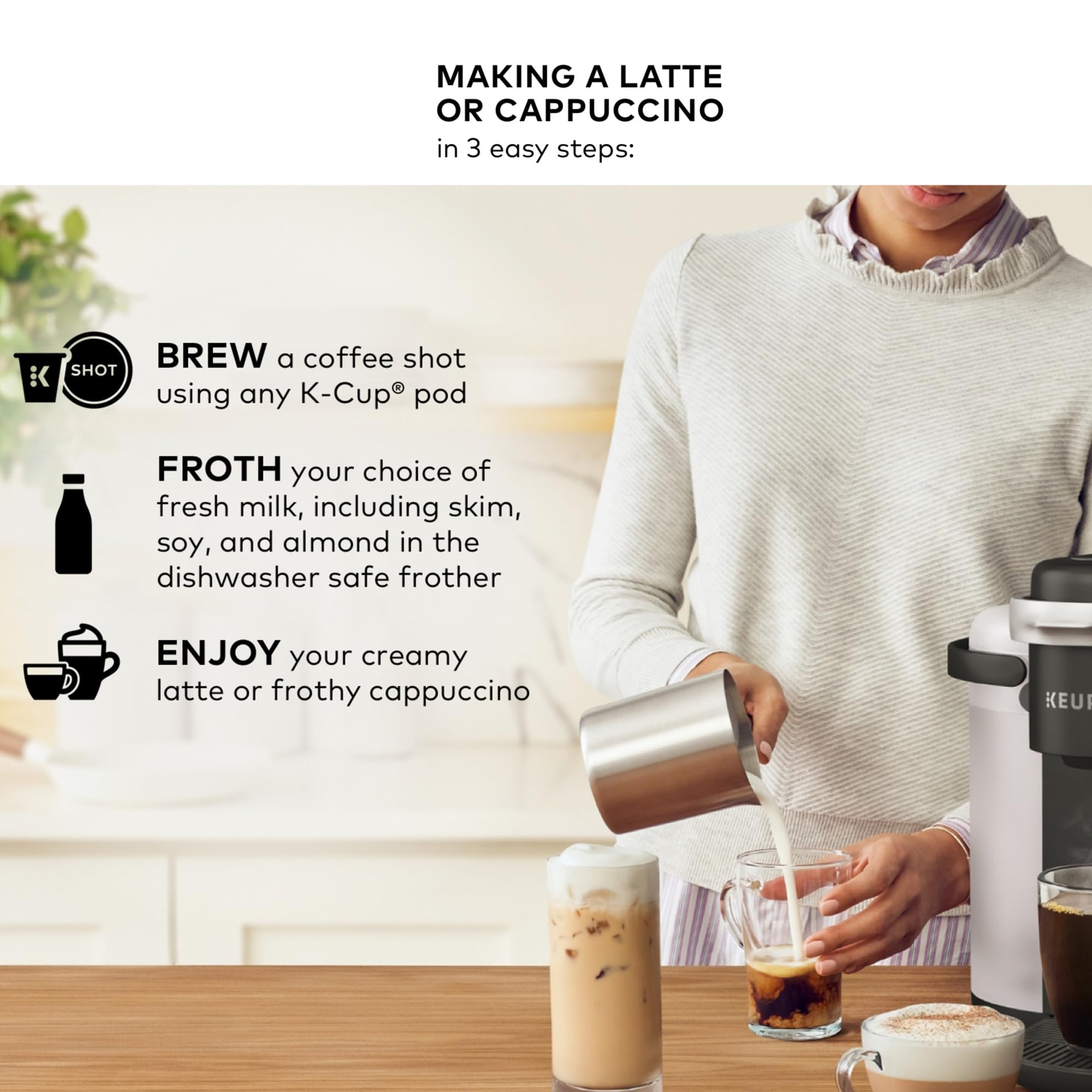 Keurig K-Cafe Single Serve Coffee Maker with Latte & Cappuccino Function - Includes 32 K-Cup Pods (Dark Charcoal) - Perfect for Home, Office & Small Spaces