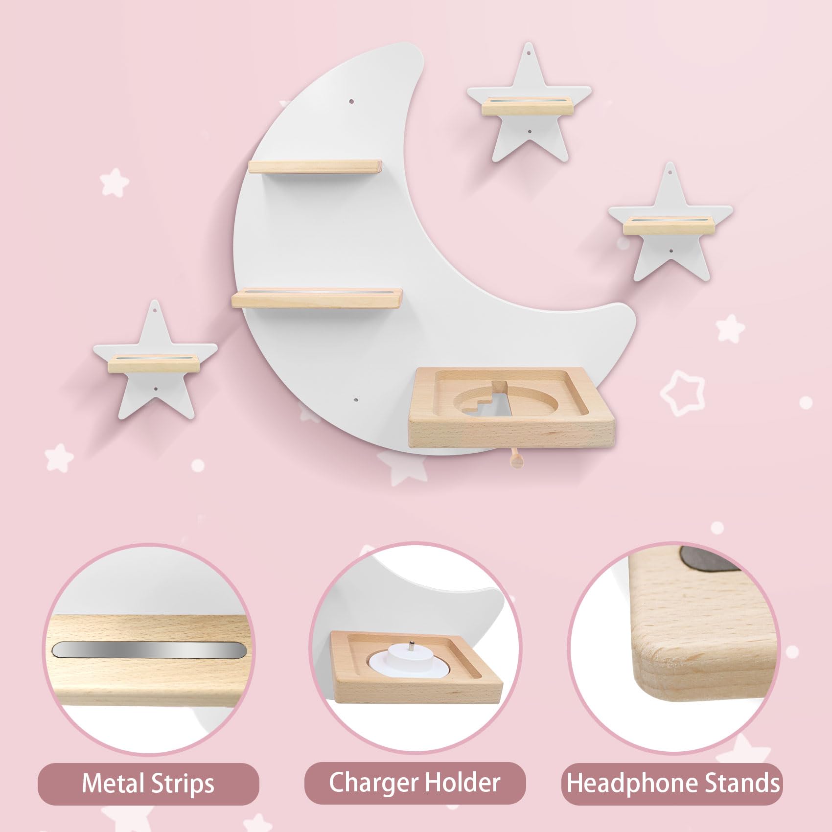 Magnetic Wooden Floating Shelves for Toniebox - Wall Mounted Storage Set for Tonie Figures, Compatible with Tonie Box Player - Perfect for Kids' Room Organization & Display