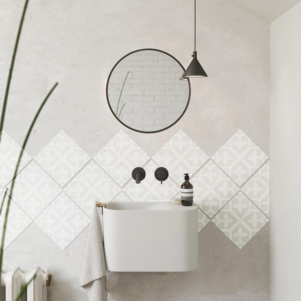 Heritage Lotus Green Encaustic Look 200x200 Matte Tile - Perfect for Bathroom, Kitchen & Living Room Flooring