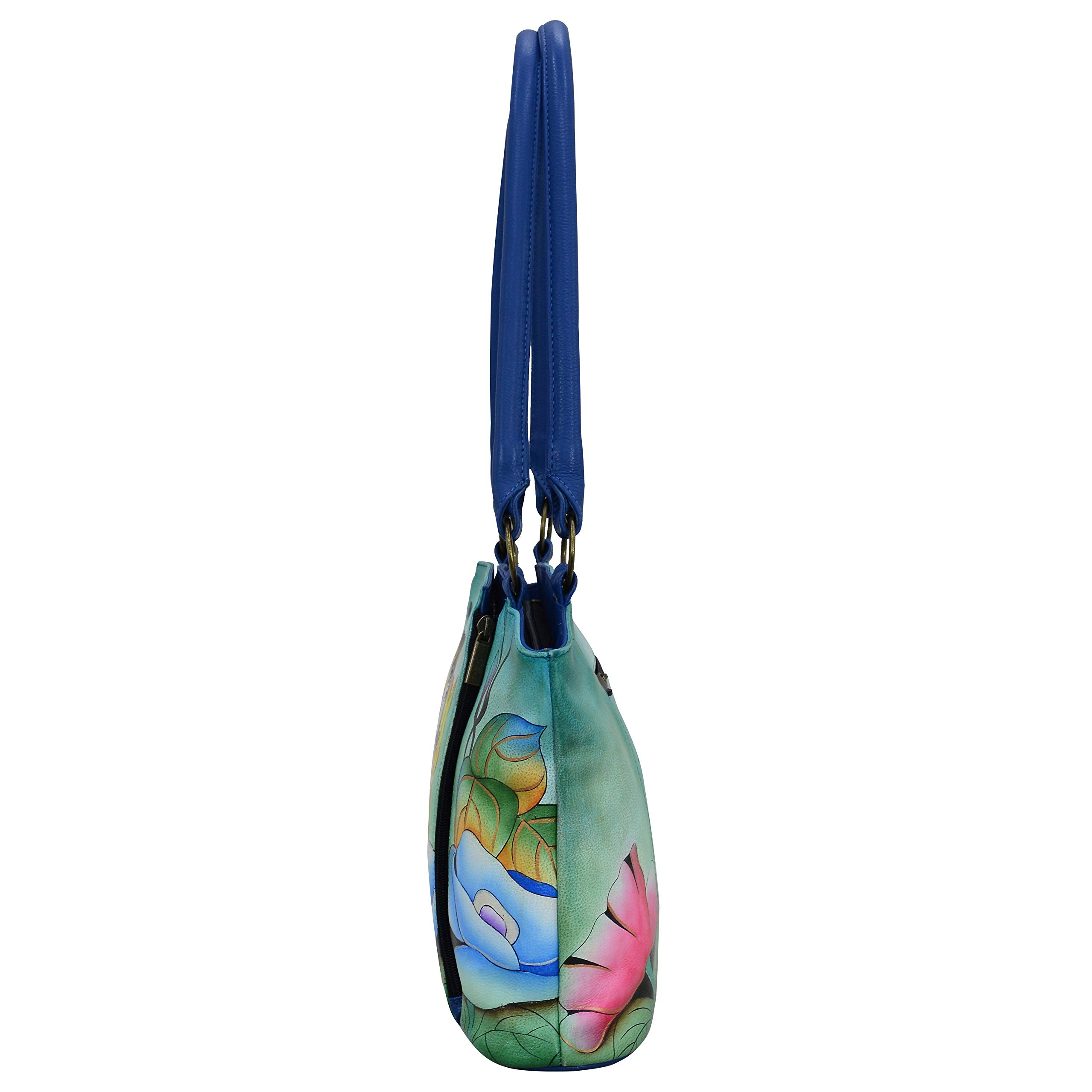 Anuschka Hand-Painted Genuine Leather Women's Organizer Tote Bag - Floral Paisley Denim Design - Perfect for Work, Travel & Everyday Use