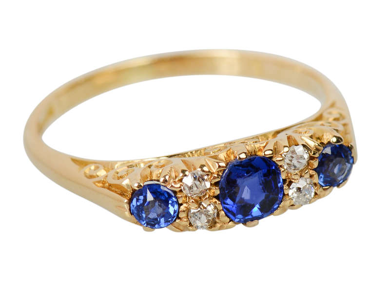 Joyful Gems Trilogy Sapphire Antique Ring - Vintage Style Blue Sapphire Engagement Ring for Women, Perfect for Weddings, Anniversaries & Special Occasions
