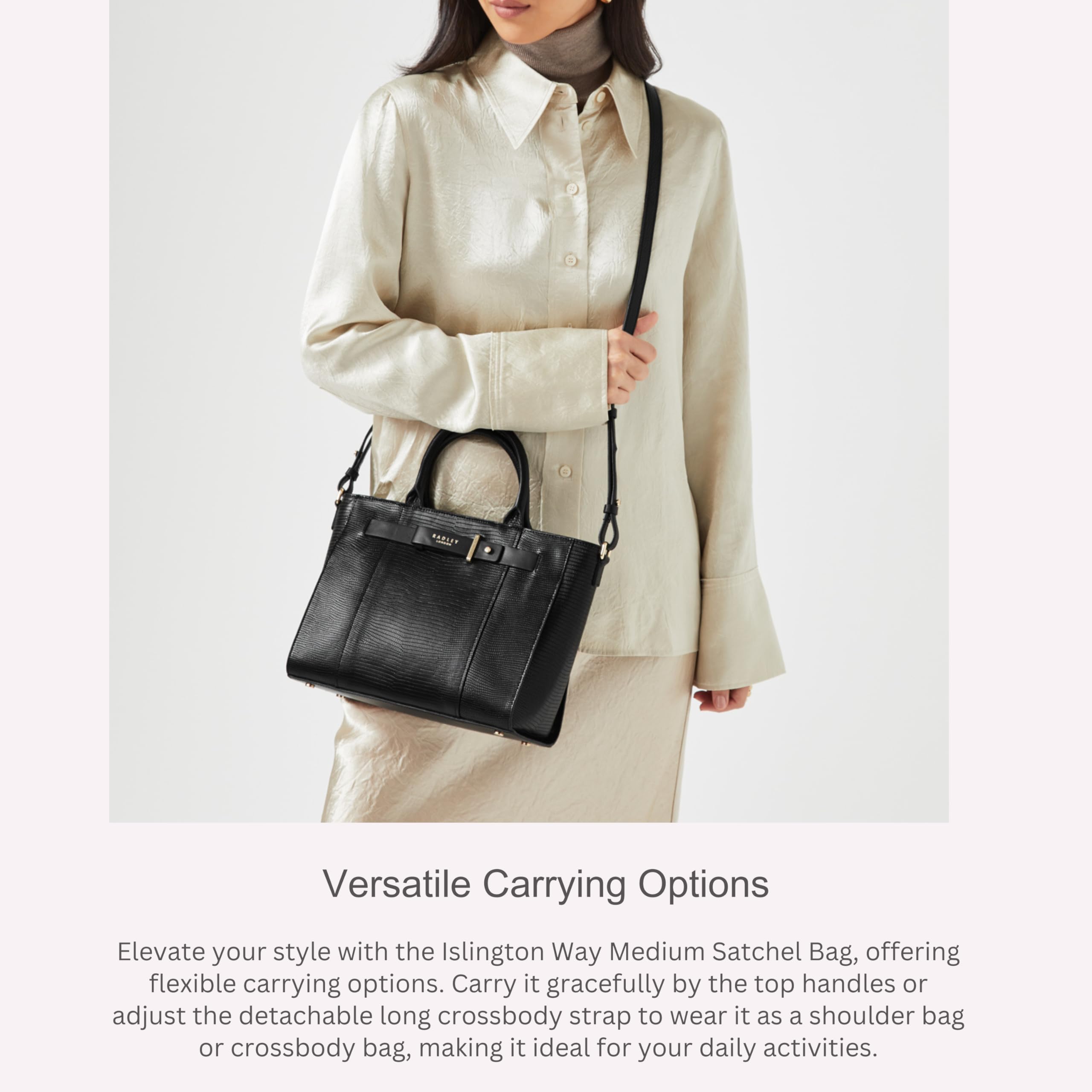 RADLEY London Islington Way Faux Lizard Medium Satchel Bag for Women - Genuine Leather Crossbody Purse with Adjustable Strap, Perfect for Work, Travel & Everyday Use