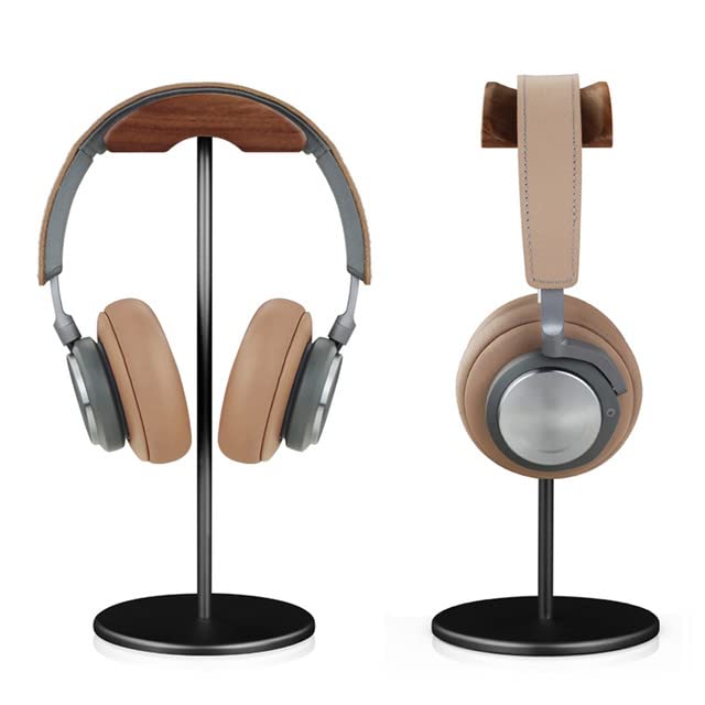 Premium Walnut Wood & Aluminum Headphone Stand - Sturdy Gaming Headset Holder with Heavy Base for All Headphones (Black) | Perfect for Home Office, Gaming Setup & Studio Organization