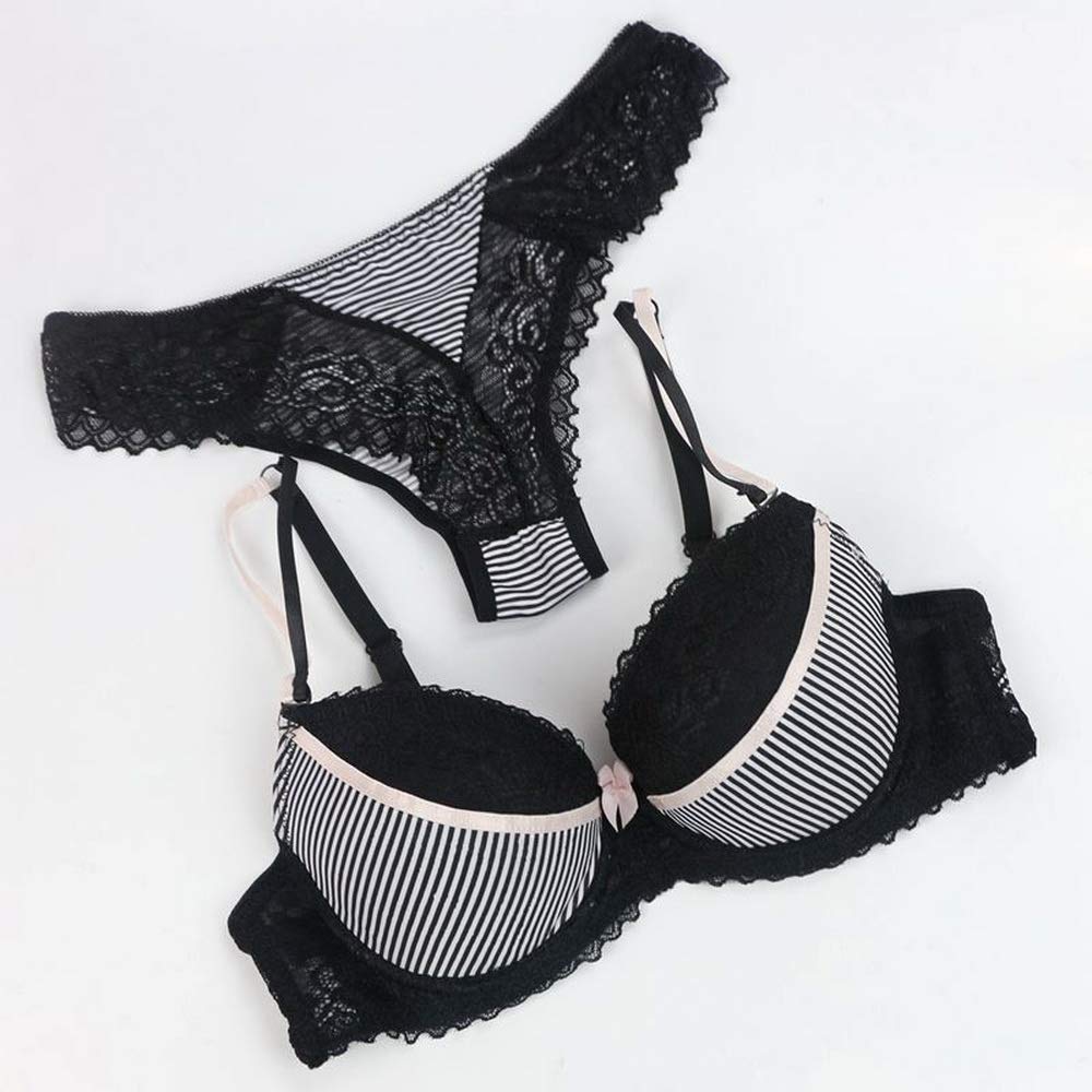 Swbreety Women's Lace Bra and Panty Set - Striped Lingerie with Bowknot & Underwire Support | Sexy Comfort for Everyday Wear, Date Night & Special Occasions
