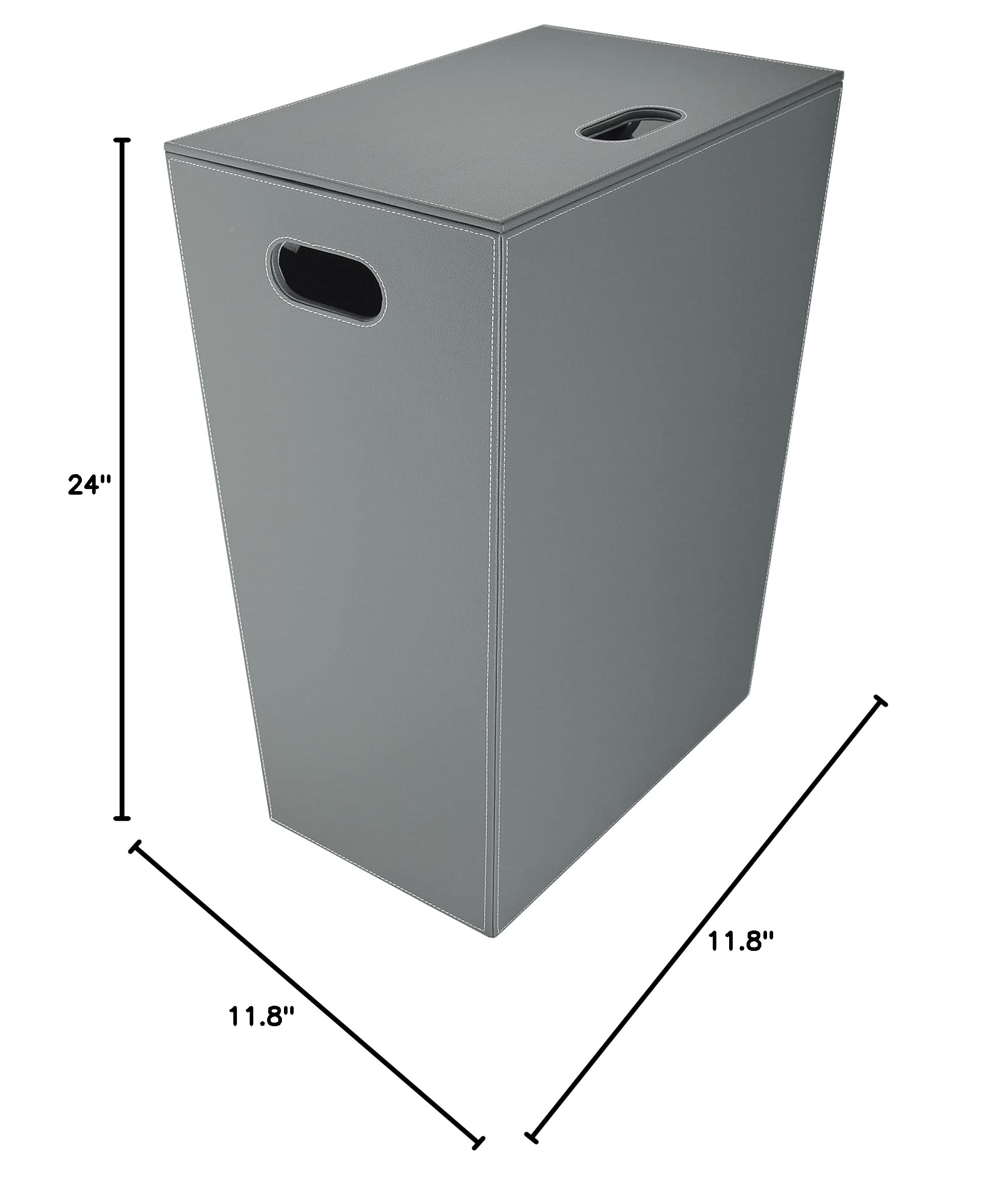Eco-Friendly Leather Laundry Basket with Handles - Grey Fabric Hamper for Bedroom, Bathroom & Closet Organization