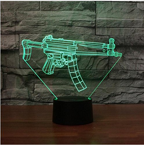 3D Machine Gun Night Light with 16 Color Changing LED, Remote Control, USB Powered - Acrylic Table Desk Lamp with ABS Base for Kids Room, Birthday & Christmas Gift | Perfect for Bedroom Decor, Gaming Room, and Children's Night Light