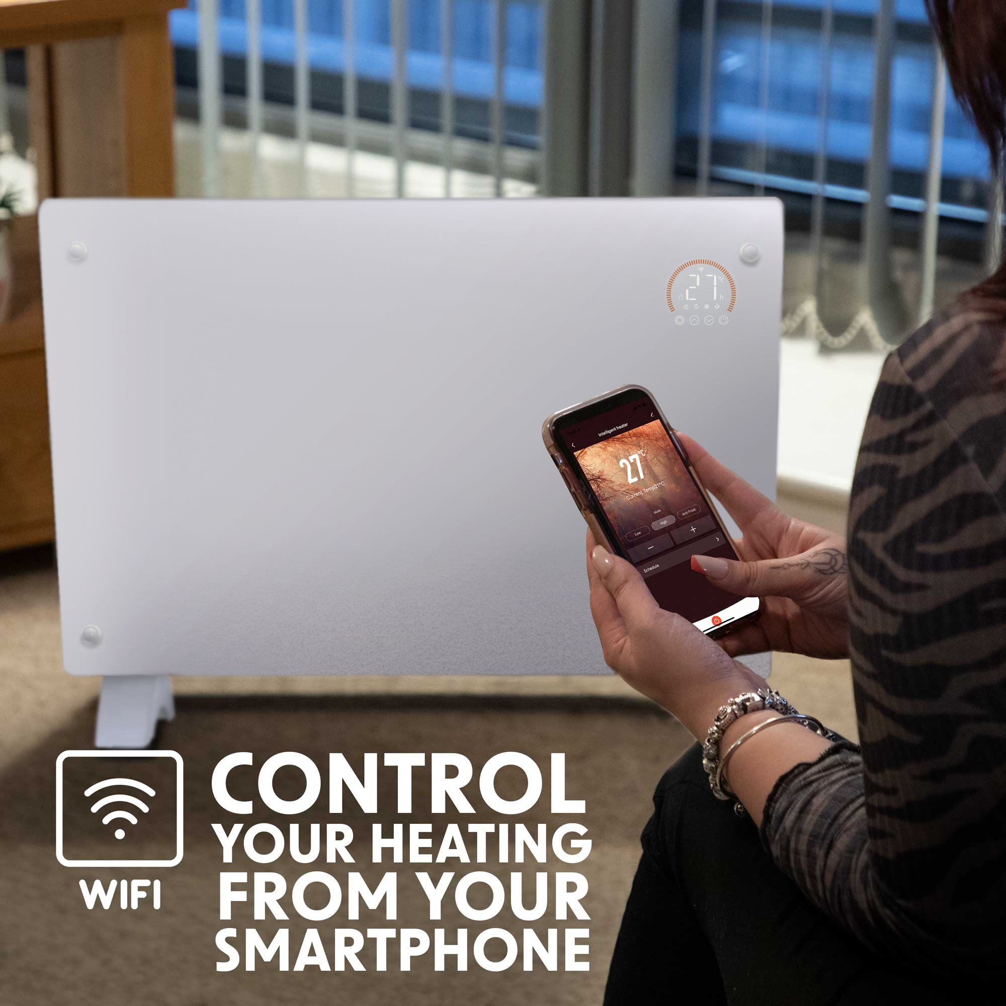 Baridi 2000W Smart WiFi Electric Glass Panel Heater with 24/7 Timer & Remote Control - White DH140 - Perfect for Bedroom, Office & Home Heating