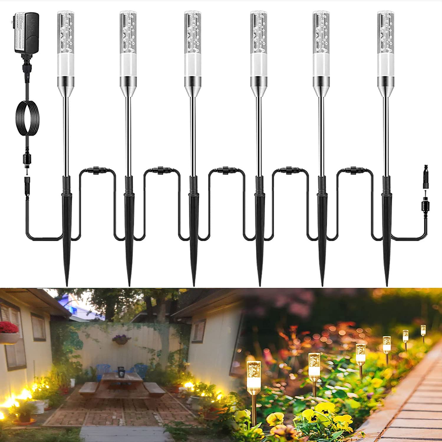 GreenClick Extendable 6 Pack LED Path Lights - 570 Lumen Super Bright Garden Lighting, 4.8W 12V Waterproof Outdoor Landscape Lights with Acrylic Bubble Design (Warm White 2700K) - Perfect for Yard, Patio, Walkway, Driveway & Garden Pathways