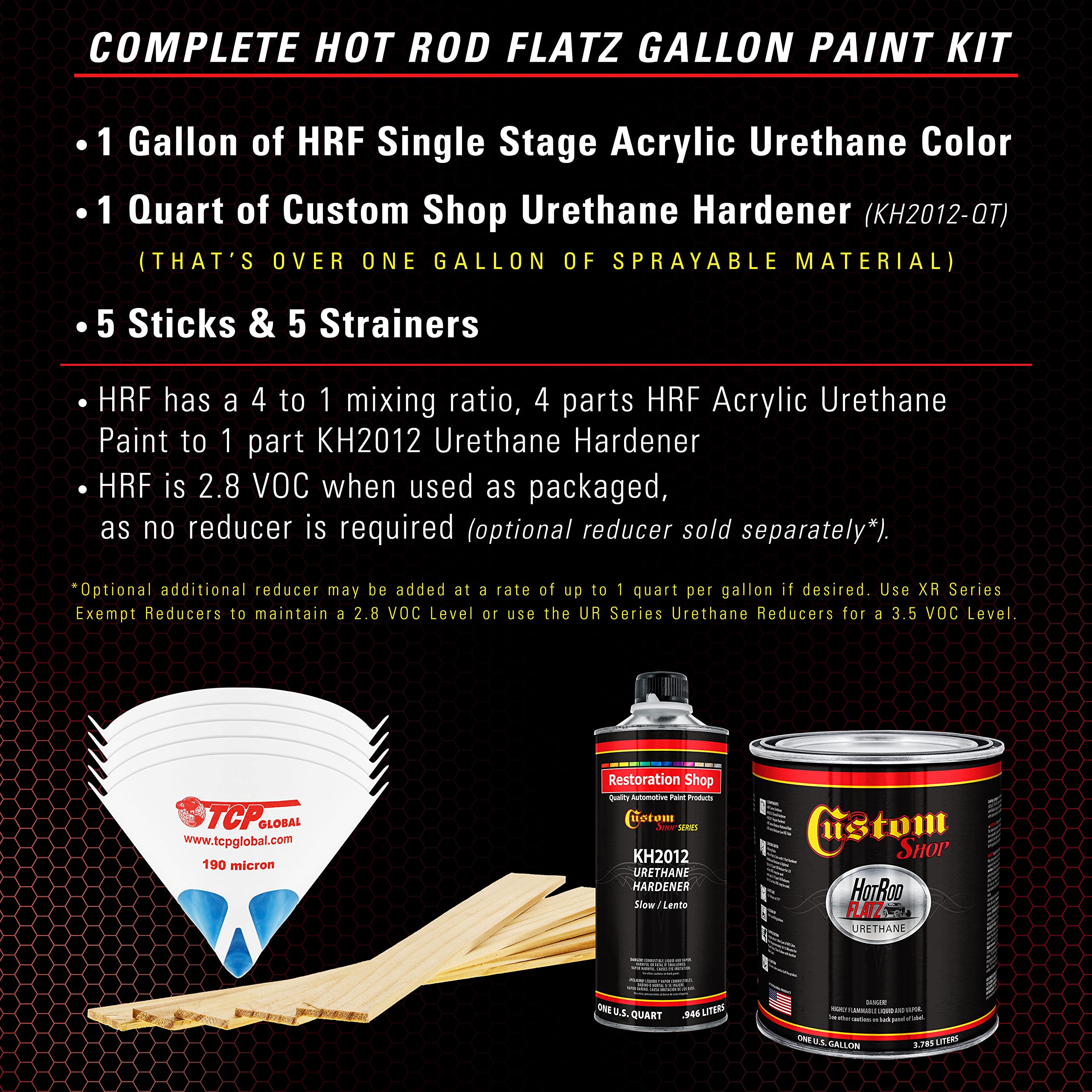 Victory Red Hot Rod Flatz Flat Matte Satin Urethane Auto Paint - Professional Low Sheen Gallon Kit for Cars & Trucks (4:1 Mix Ratio) - Ideal for Custom Shops, Automotive Restoration & Hot Rod Projects