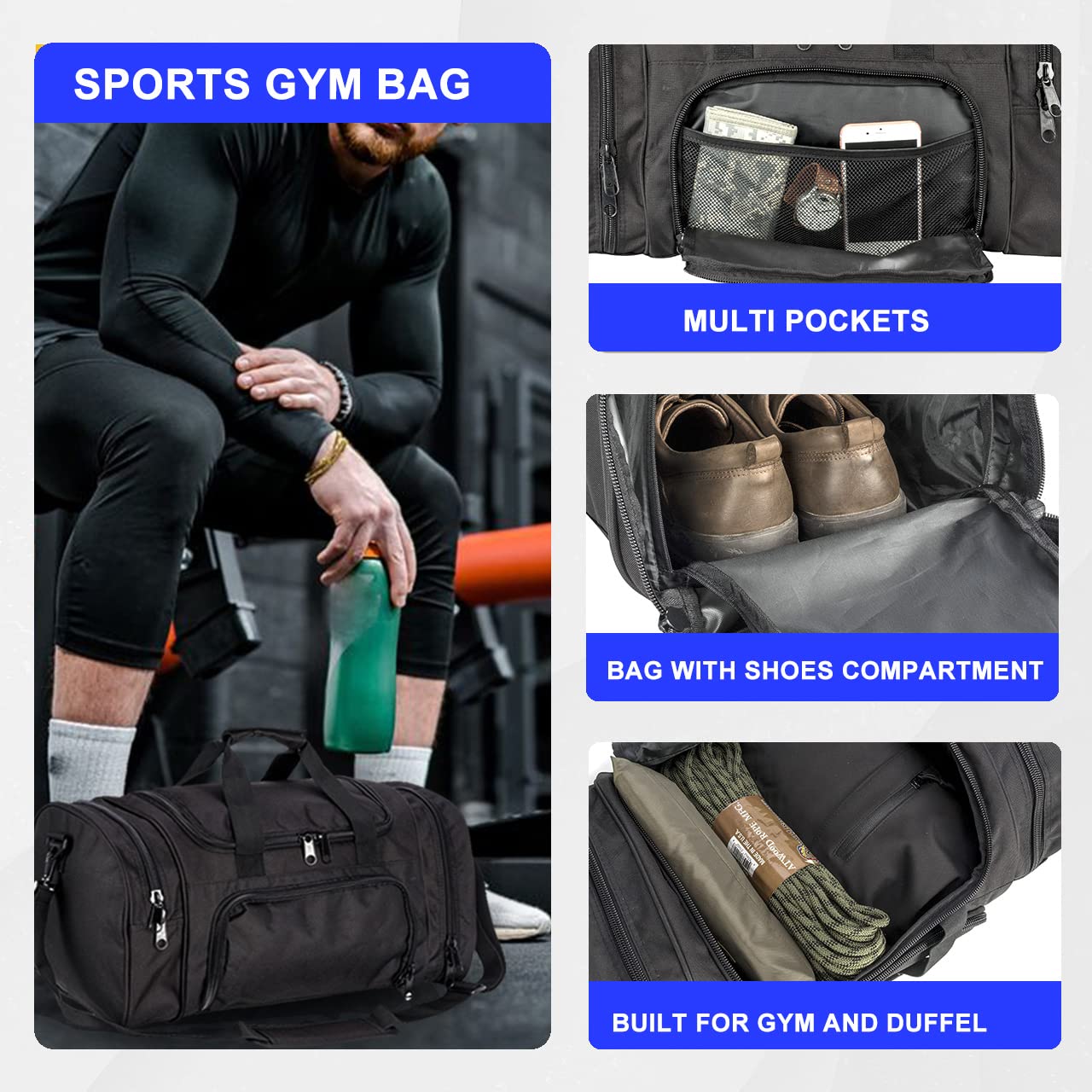 Large Gym Duffle Bag for Men & Women with Shoe Compartment - Waterproof Sports Duffel for Travel, Workout & Military Use - Perfect for Weekend Trips, Overnight Stays & Fitness Training