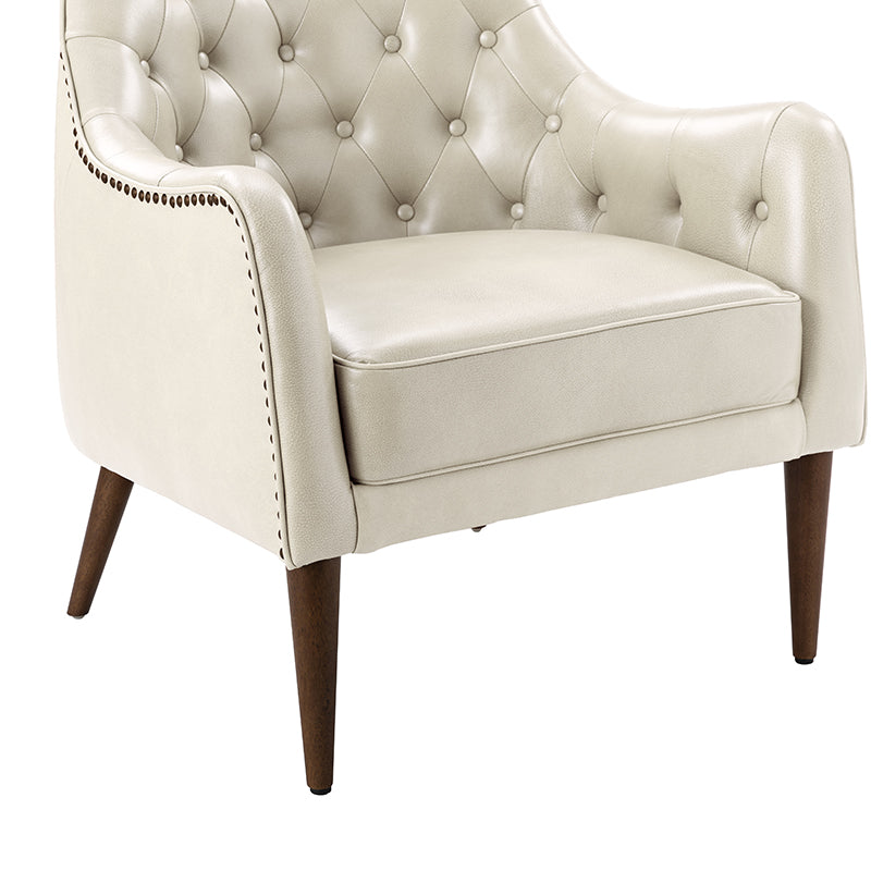 **Casio Genuine Leather Barrel Chair with Wooden Legs – Stylish Accent Chair for Living Room, Office, or Lounge**