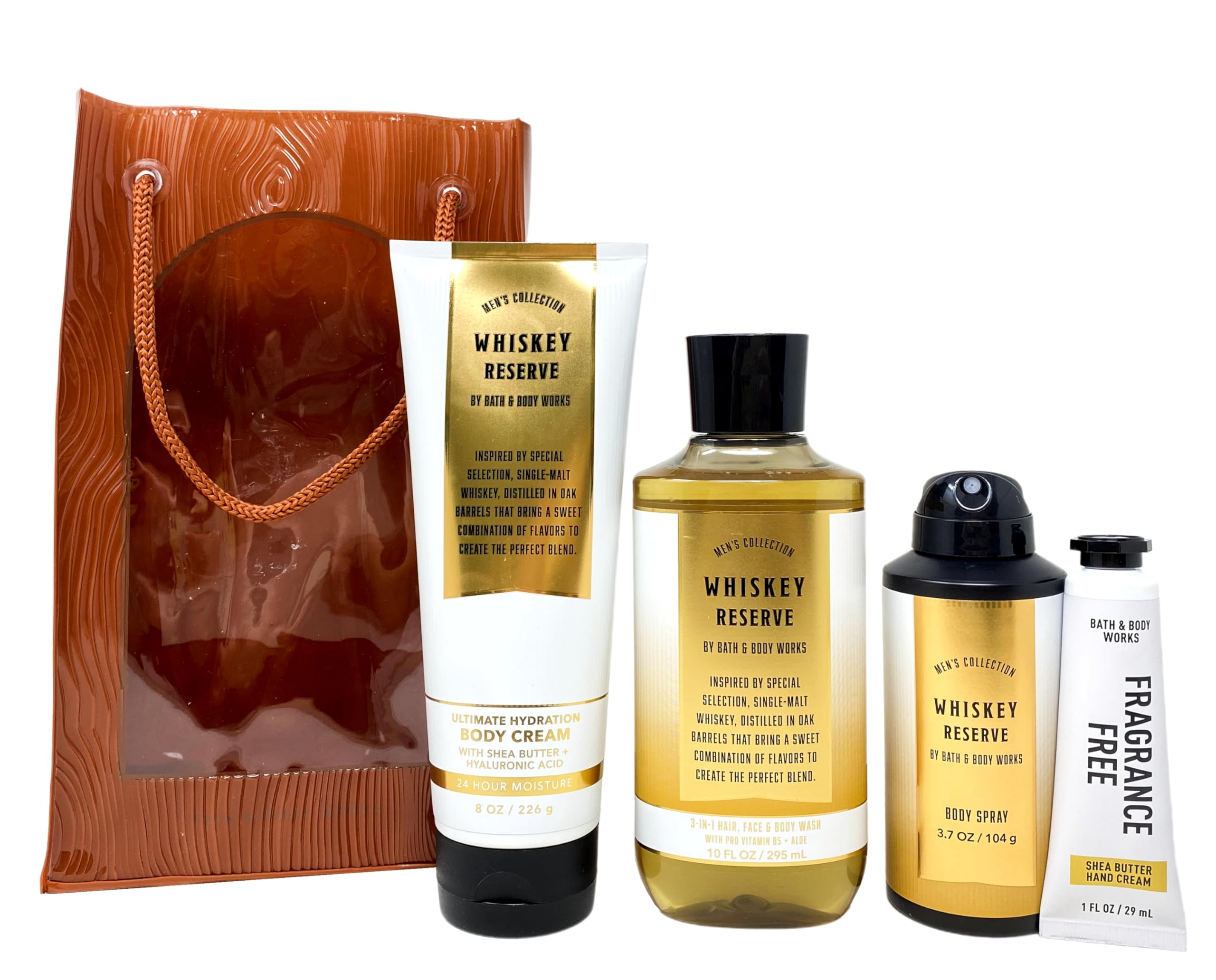 Whiskey Reserve Men's 4-Piece Grooming Gift Set - Body Cream, 3-in-1 Wash, Body Spray & Hand Cream - Full Size Luxury Bath & Body Care for Men - Perfect for Gifts, Travel & Daily Skincare Routine