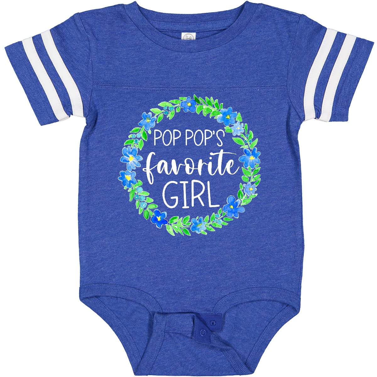 Inktastic Pop Pop's Favorite Girl Blue Floral Wreath Baby Bodysuit - Soft Cotton Onesie for Newborns & Infants - Perfect for Family Photos, Baby Showers & Grandparent Gifts