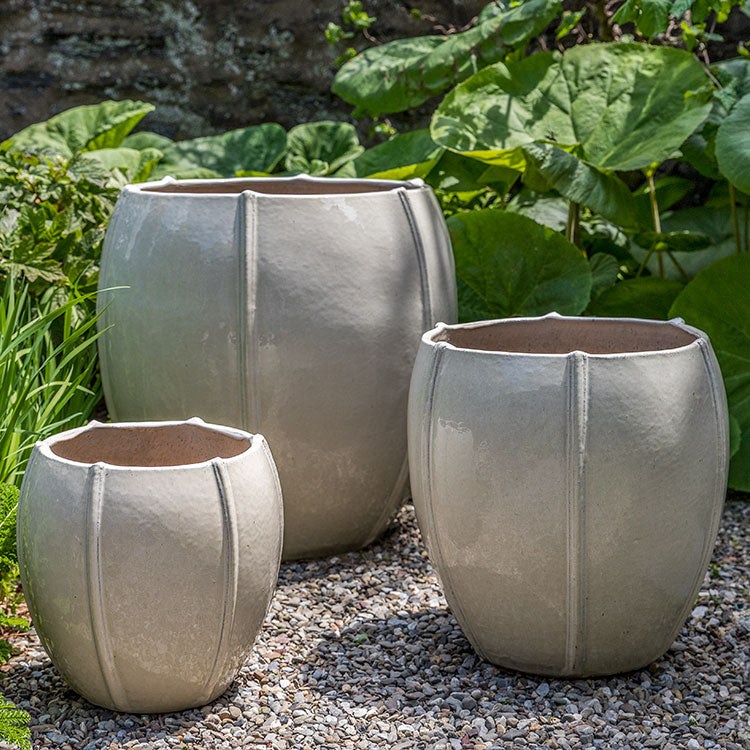 Premium Rib Vault Planter Set of 3 - Modern Outdoor Garden Plant Pots by Campania International - Perfect for Patio, Balcony & Home Decor