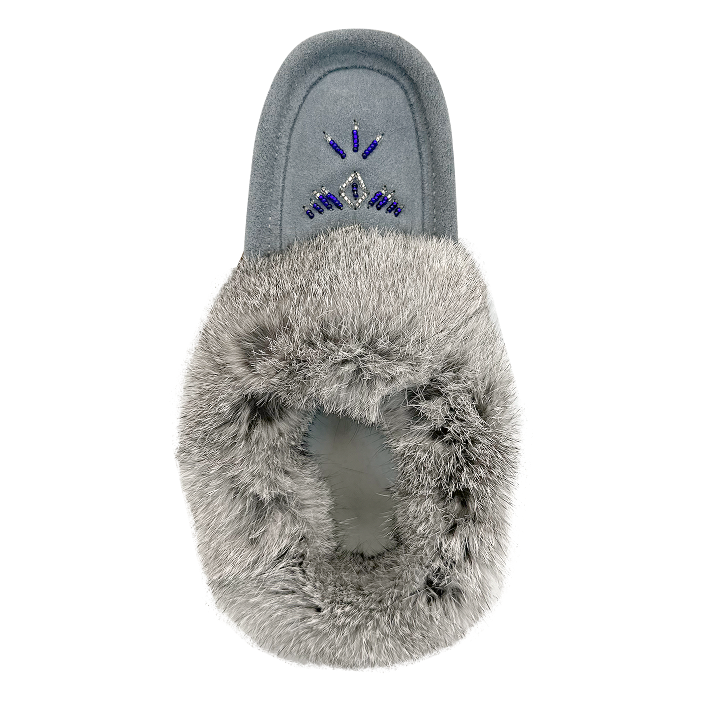 Women's Cozy Fleece-Lined Rabbit Fur Sky Blue Suede Moccasins - Warm Winter Indoor/Outdoor House Shoes for Women