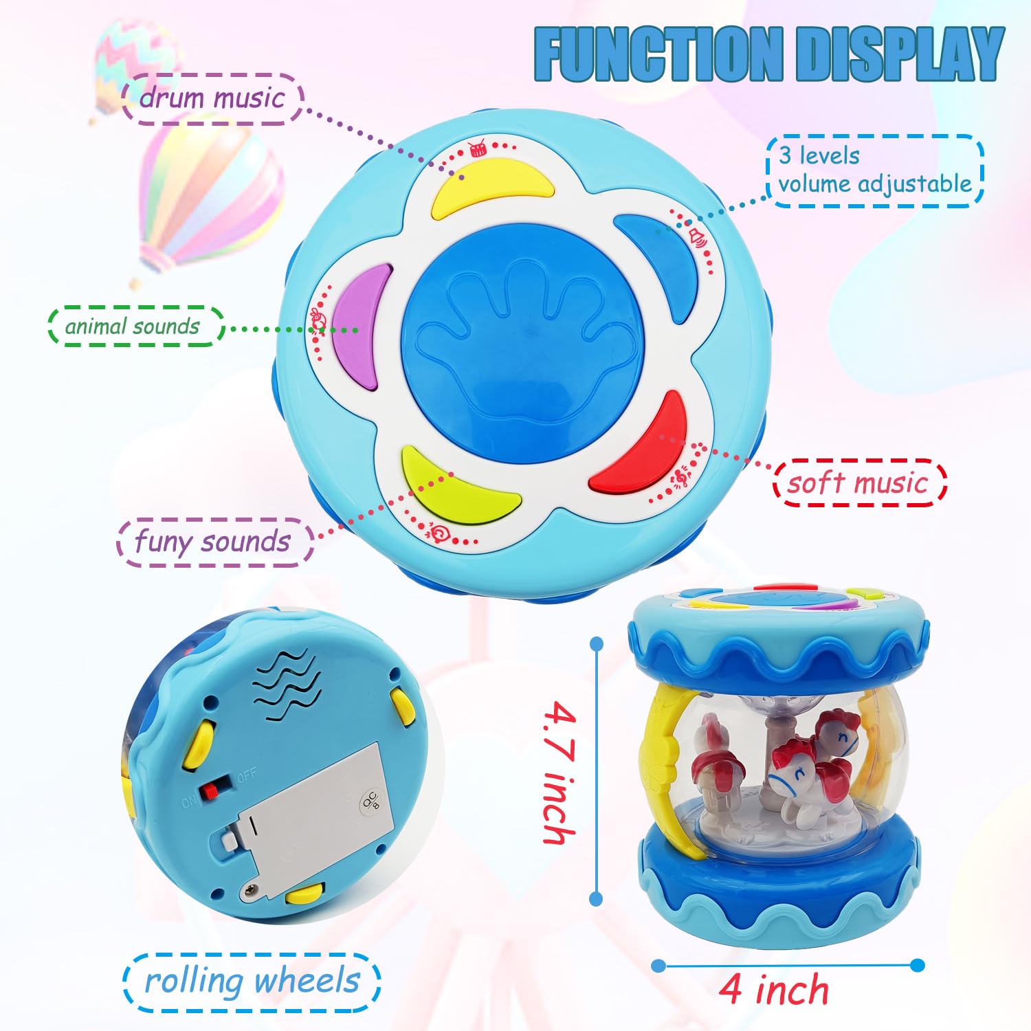 Best Baby Toys Carousel with Rotating Lights & Music - Tummy Time & Crawling Toy for Infants 18-36 Months (Blue) | Perfect for Sensory Play, Early Learning & Toddler Development