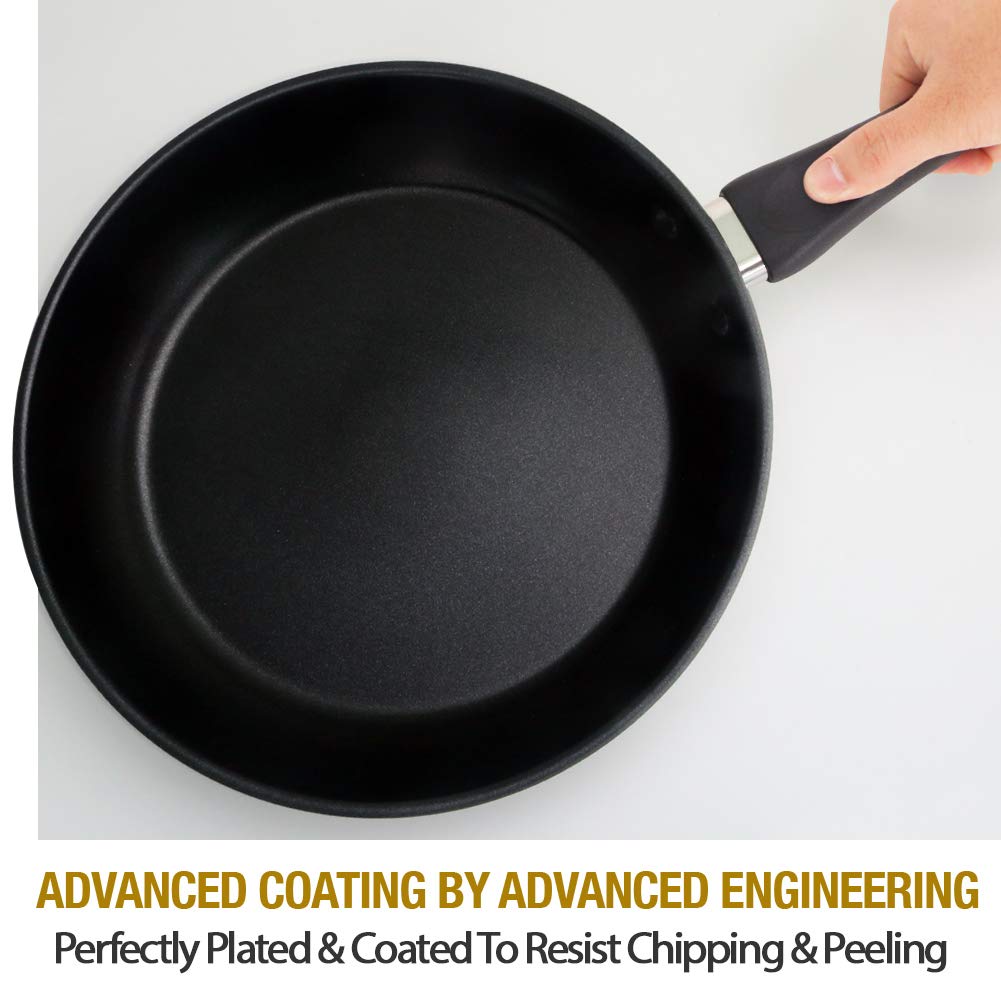 HOMICHEF Nonstick Frying Pan Set - 9.5 & 11 Inch Stainless Steel Skillets with Glass Lids, Induction Compatible, PFOA-Free & Nickel-Free - Perfect for Sautéing, Frying & Cooking Eggs, Pasta & Stir-Fry Dishes