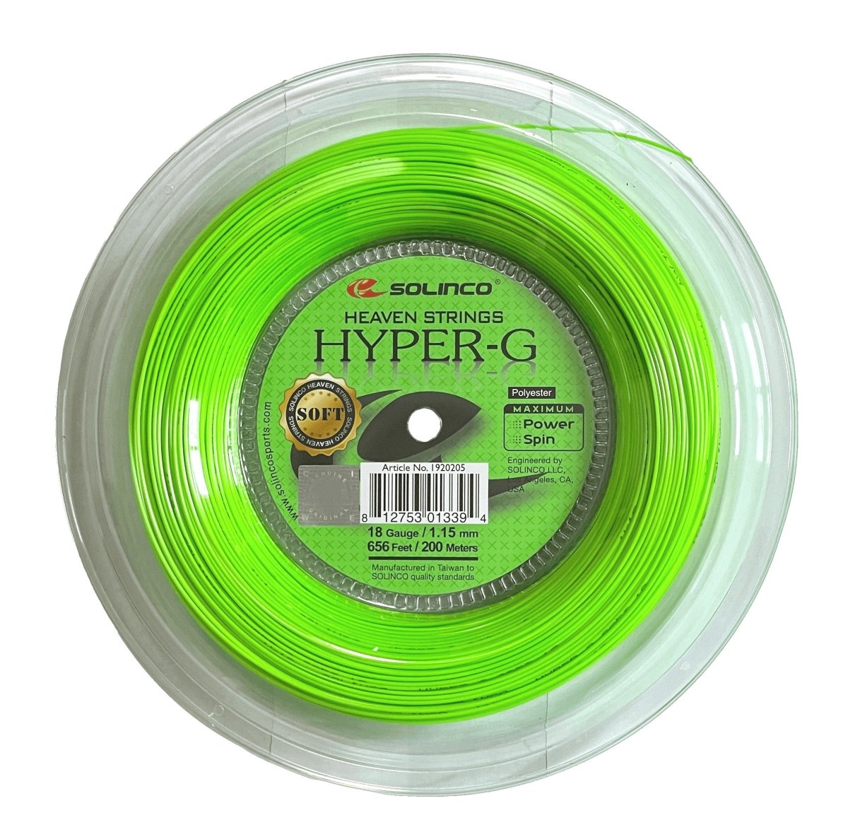 Solinco Hyper G SOFT 18 Tennis String Reel 656 Feet | High-Performance Polyester String for Spin & Control | Perfect for Competitive Play & Stringing Machines