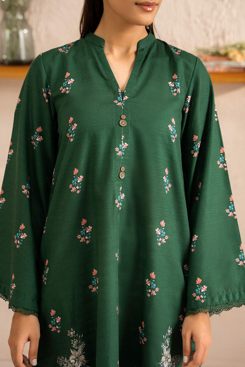 Jewel Green Printed Khaddar Shirt for Men | Traditional Cotton Shirt | Perfect for Casual Wear & Festive Occasions