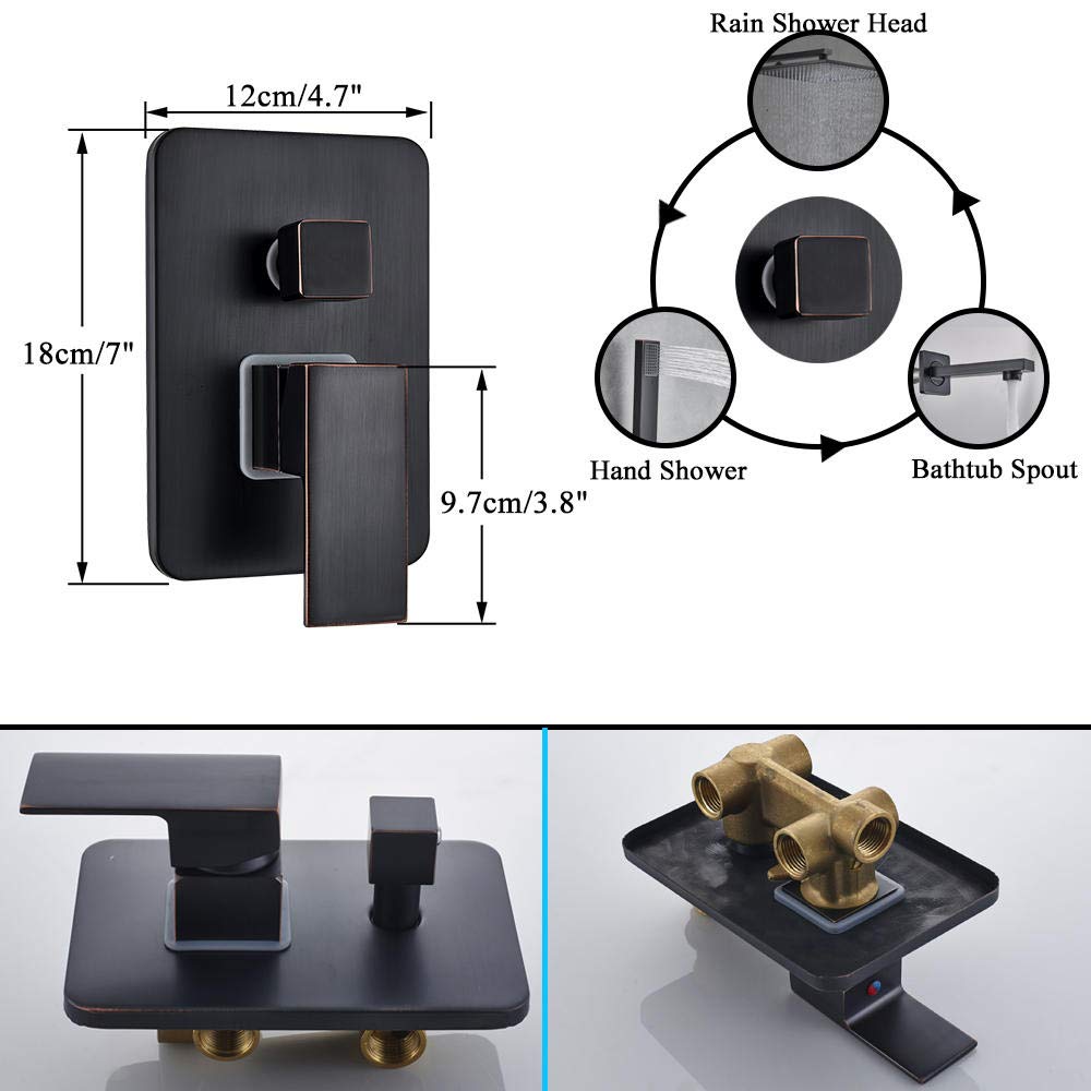 12 Inch Black Bronze Rain Shower Faucet - Wall Mounted Bathtub Shower Mixer Tap with Handheld Showerhead - Modern Bathroom Fixture for Spa-Like Experience | Perfect for Master Bath, Guest Bath & Luxury Hotel Renovations
