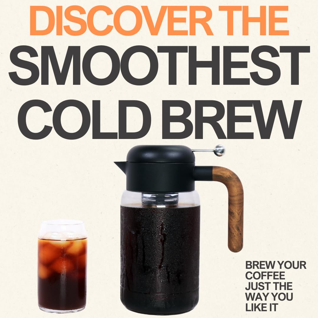 Premium Cold Brew Coffee Maker & Iced Tea Brewer - 1500ml/51oz Stainless Steel Dual Filter System with Airtight Tritan Pitcher (Black) - Perfect for Home, Office & Outdoor Use