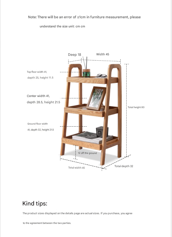 Solid Oak Wood Trapezoidal 3-Tier Bookshelf & Side Table - Modern Home Office Storage & Living Room Decor