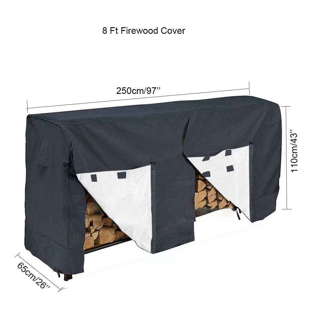 8FT Heavy Duty Waterproof Firewood Cover - Outdoor Log Rack Cover for Patio, Backyard & Camping (97x26x43 Inches) - Weather Resistant Wood Storage Protector for All Seasons