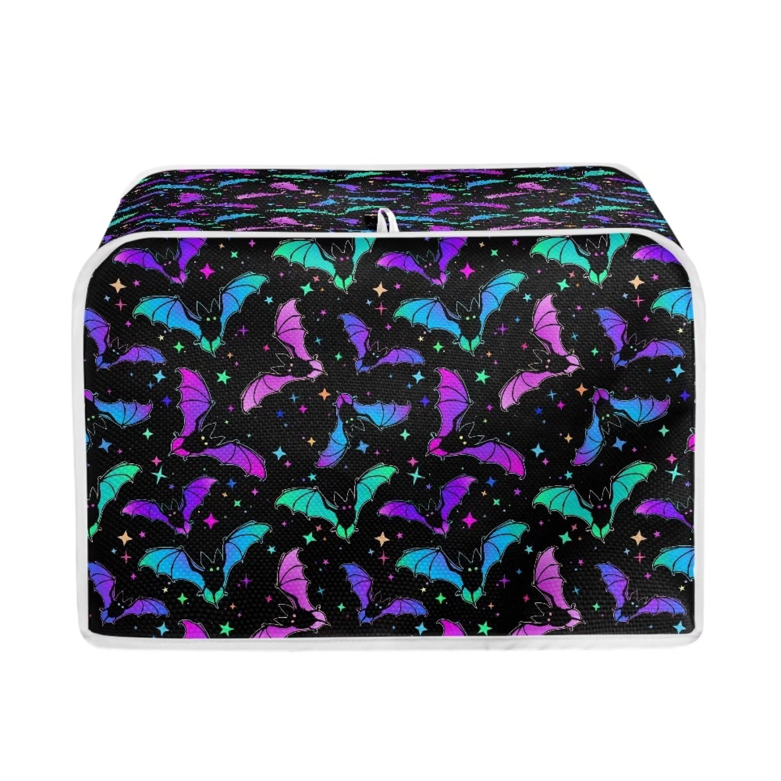 2 Slice Colorful Bats Bread Toaster Cover - Heat-Resistant Bakeware Protector & Kitchen Appliance Dust Cover - Halloween Kitchen Decor for Toaster Oven - Perfect for Halloween Parties, Breakfast Protection & Small Appliance Storage