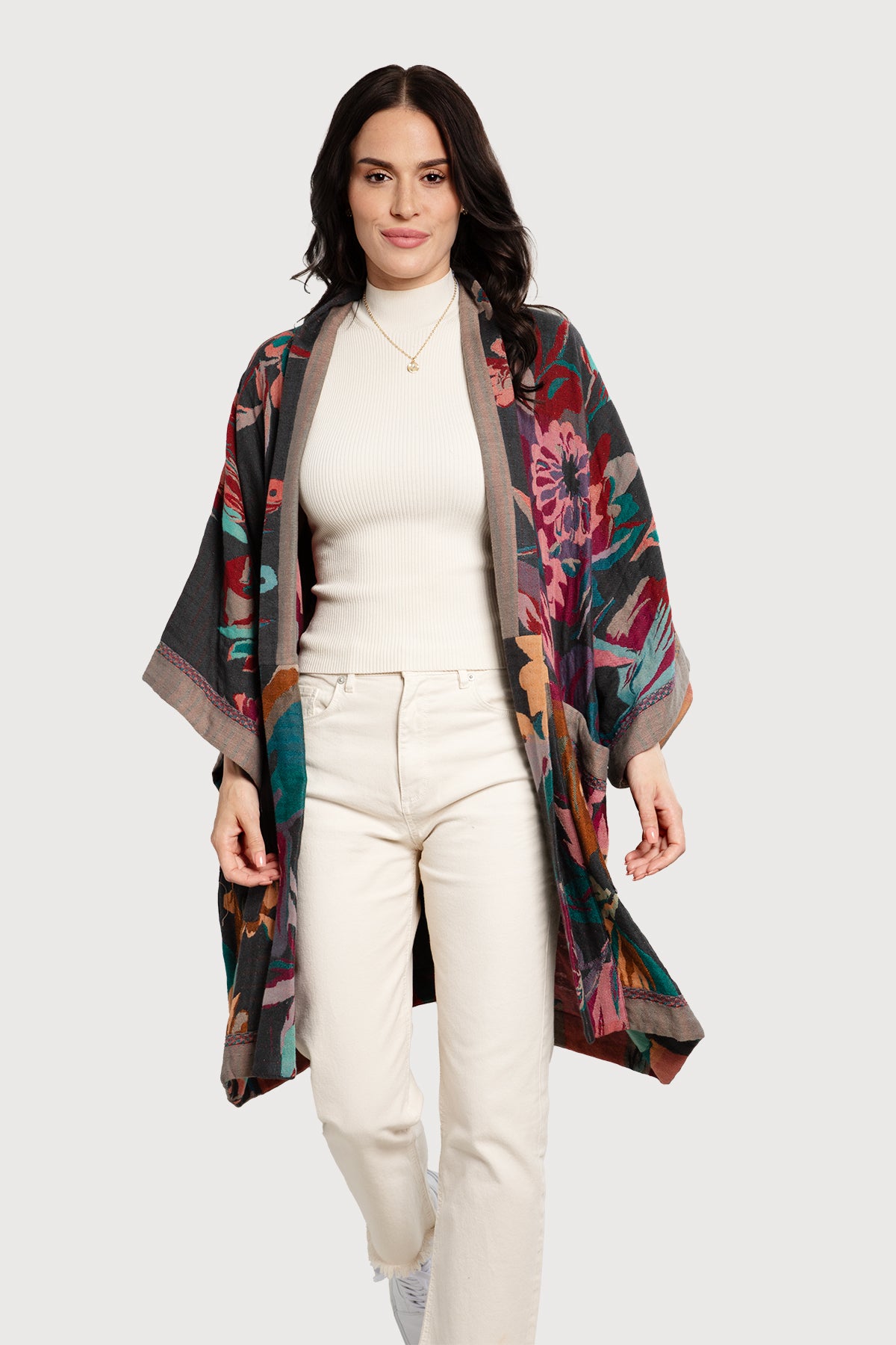 Floral Cotton Kimono Jacket for Women - Lightweight Summer Cover Up - Boho Beachwear & Lounge Wear for Vacation, Poolside, and Yoga