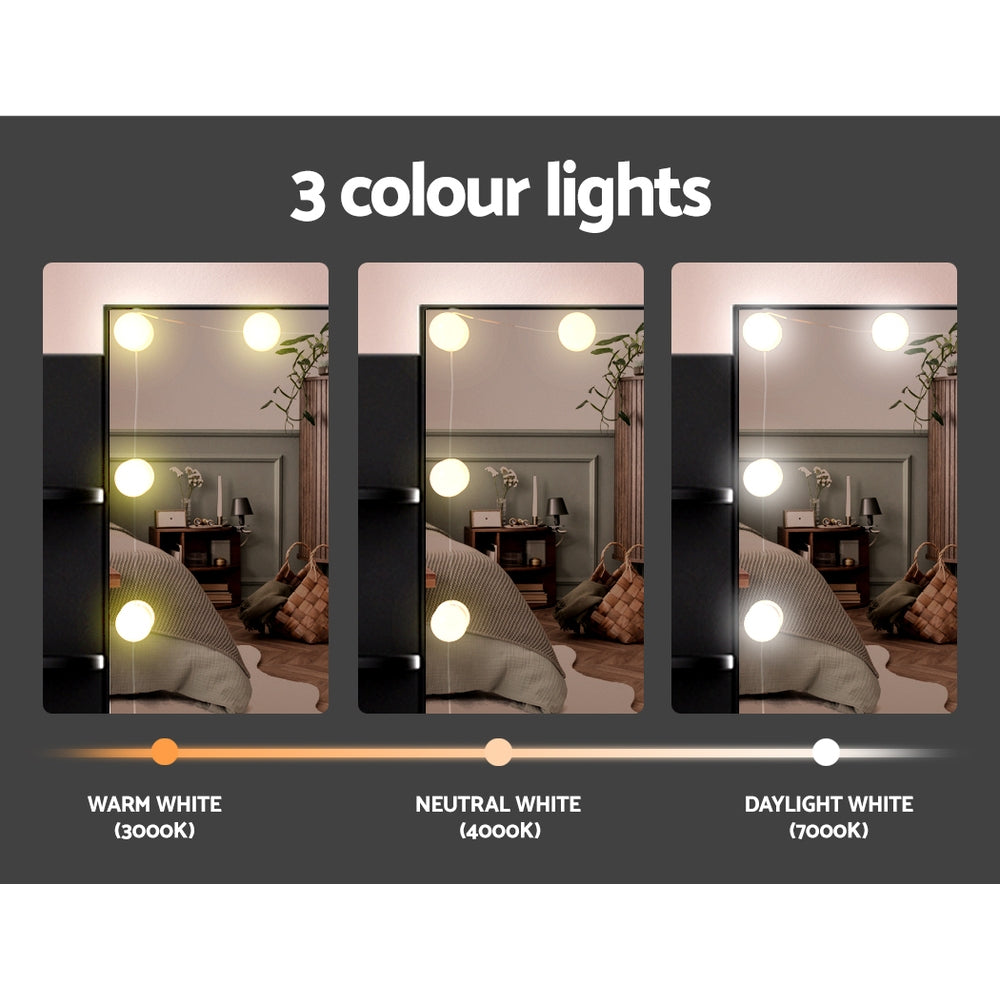 Dulcea LED Vanity Mirror with Stool Set - Black, Adjustable Brightness, Touch Control for Makeup & Skincare - Perfect for Bedroom, Bathroom, and Dressing Room