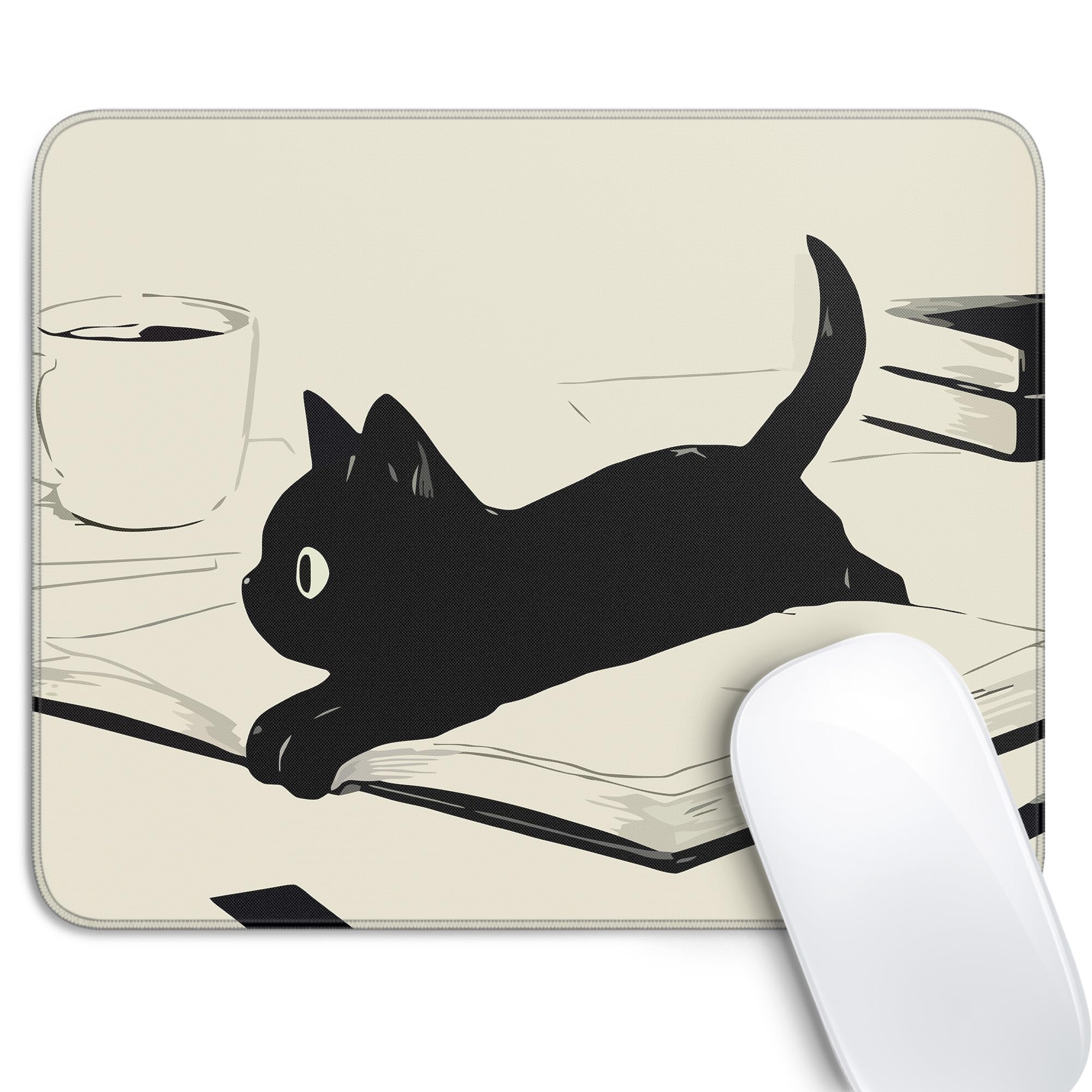 Adorable Black Cat Mouse Pad - Kawaii Anime Cat Design for Wireless Mouse, 10